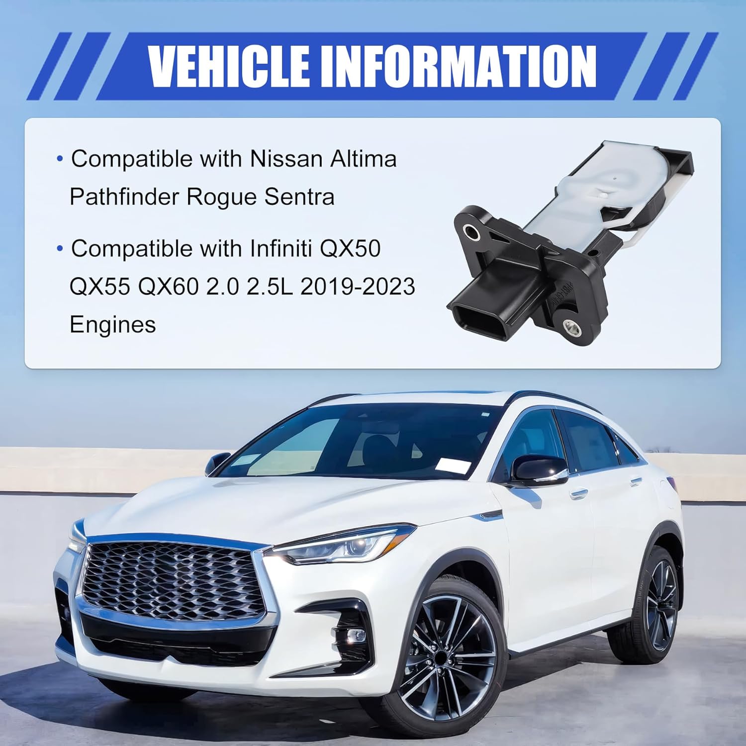 Mass Air Flow Sensor Meter MAF Compatible with Nissan 2019-2023 Altima 2020-2023 Sentra 2021 Rogue 2L 2.5L 2022-2023 Pathfinder for Infiniti 2022-2023 QX60 3.5L 2019 QX50 2L Replace 22680-5NA0A