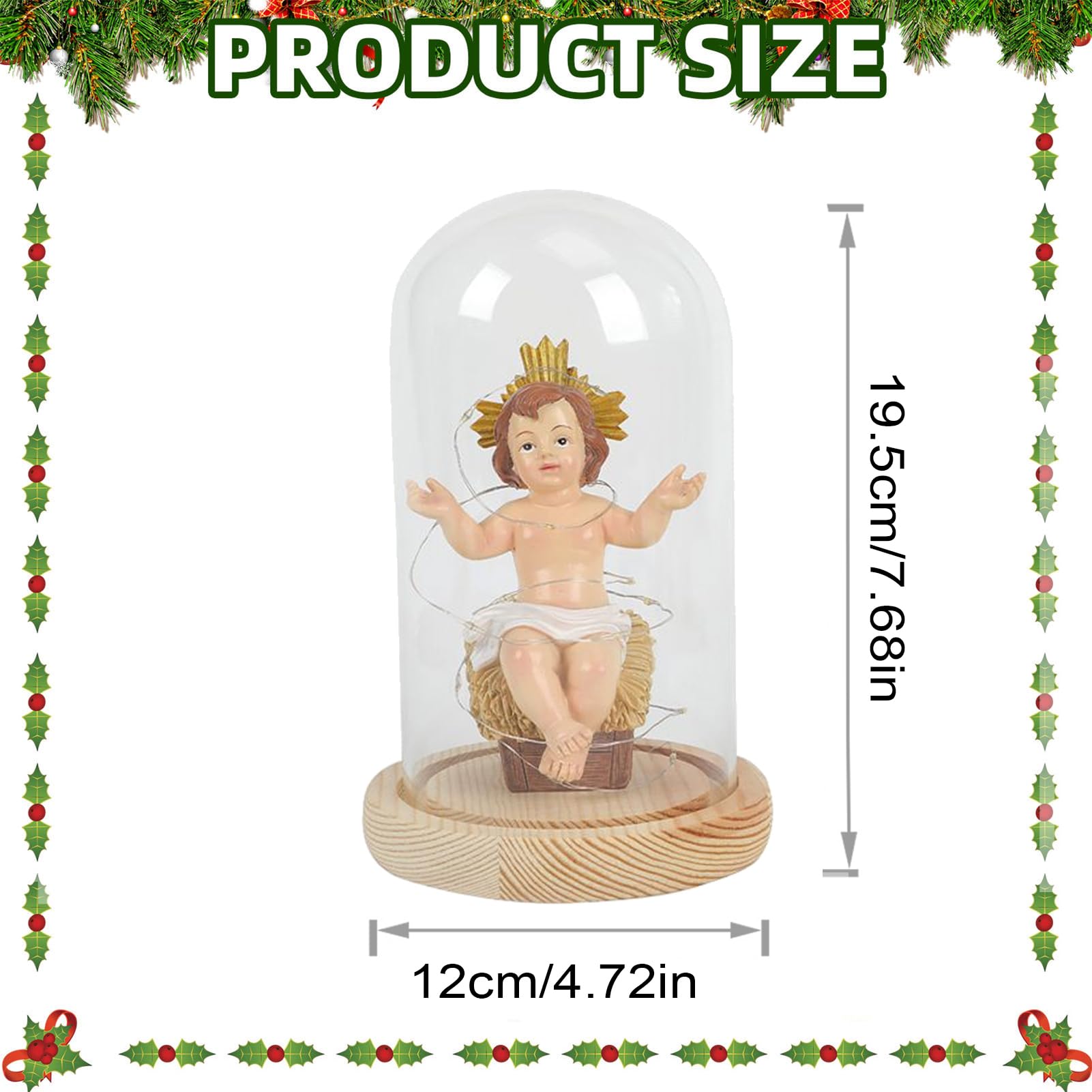 Figurka Baby Jesus, świecąca figurka Jezusa z żywicy w żłobie, ze światłem, świecąca szopka bożonarodzeniowa, dekoracja do domu, biura, na święta, Boże Narodzenie, wierzących chrześcijańskich