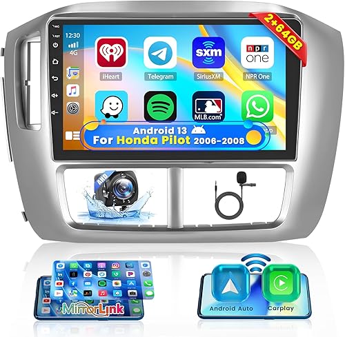 Miniatura 1 de Roinvou Estéreo de coche Android para Honda Pilot 2006-2008, radio de coche inalámbrica integrada CarPlay con Android Auto, pantalla táctil de 9