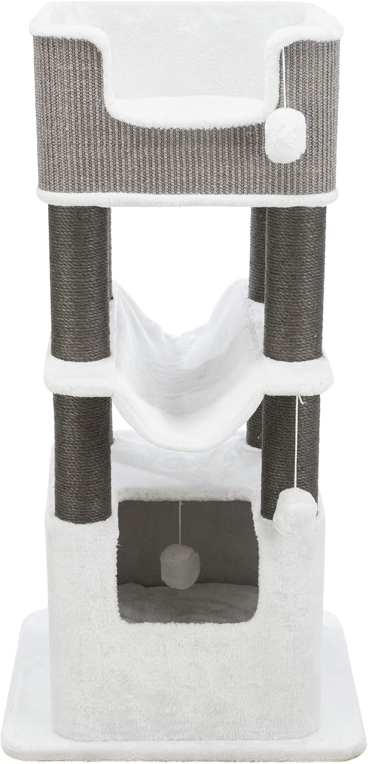 TRIXIE Lucano XXL 43-in Cat Tower, Sisal Scratching Posts, Cat Tree with Plush Condo, Cushions, Dangling Cat Toys, Gray