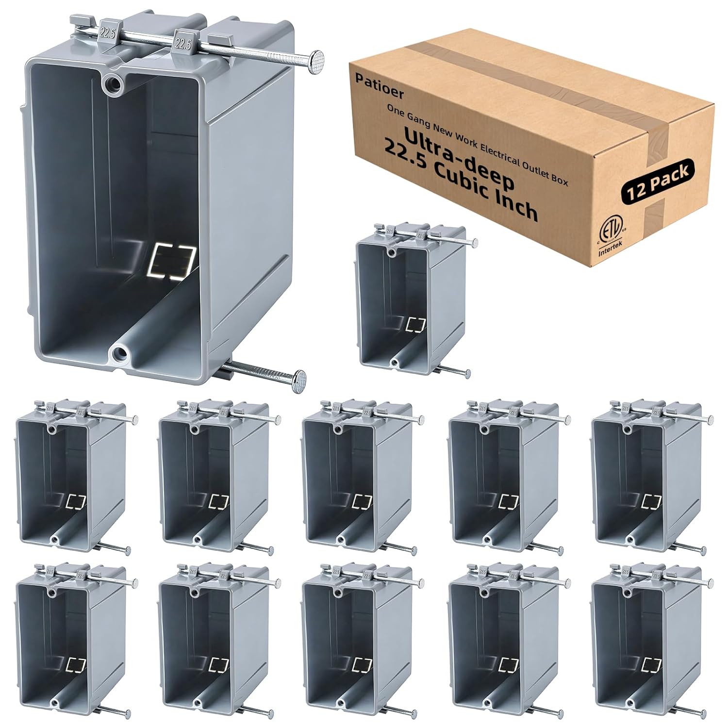 One Gang New Work Electrical Outlet Box, Ultra-deep 22.5 Cu. in. PVC Electrical Junction Box for Switch GFCI Dimmer Step Light, ETL Listed, Gray (18 Pack)