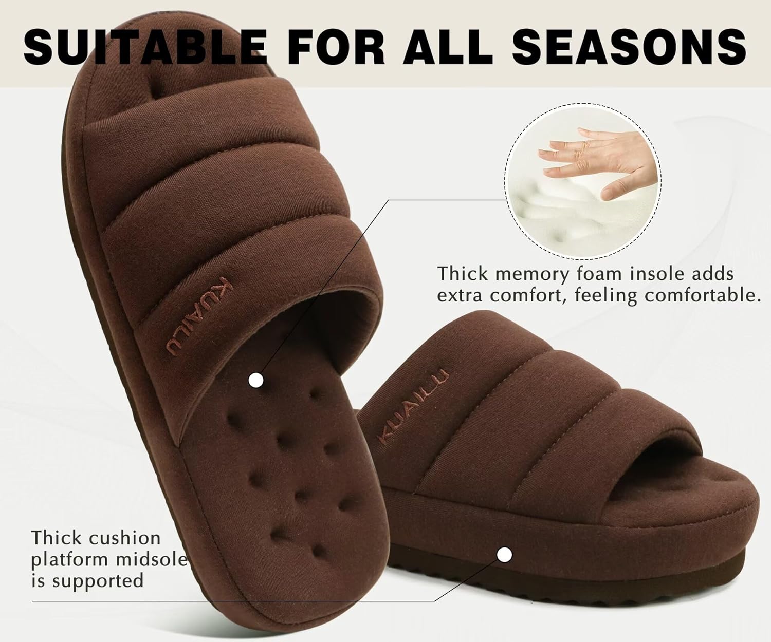 KuaiLu Men's Fashion Quilted Cotton-blend Fabric Sandal Slippers Cozy Memory Foam Indoor/Outdoor House Shoes with Lightweight Soft Cushion Footbed Hard Rubber Sole - Image 4