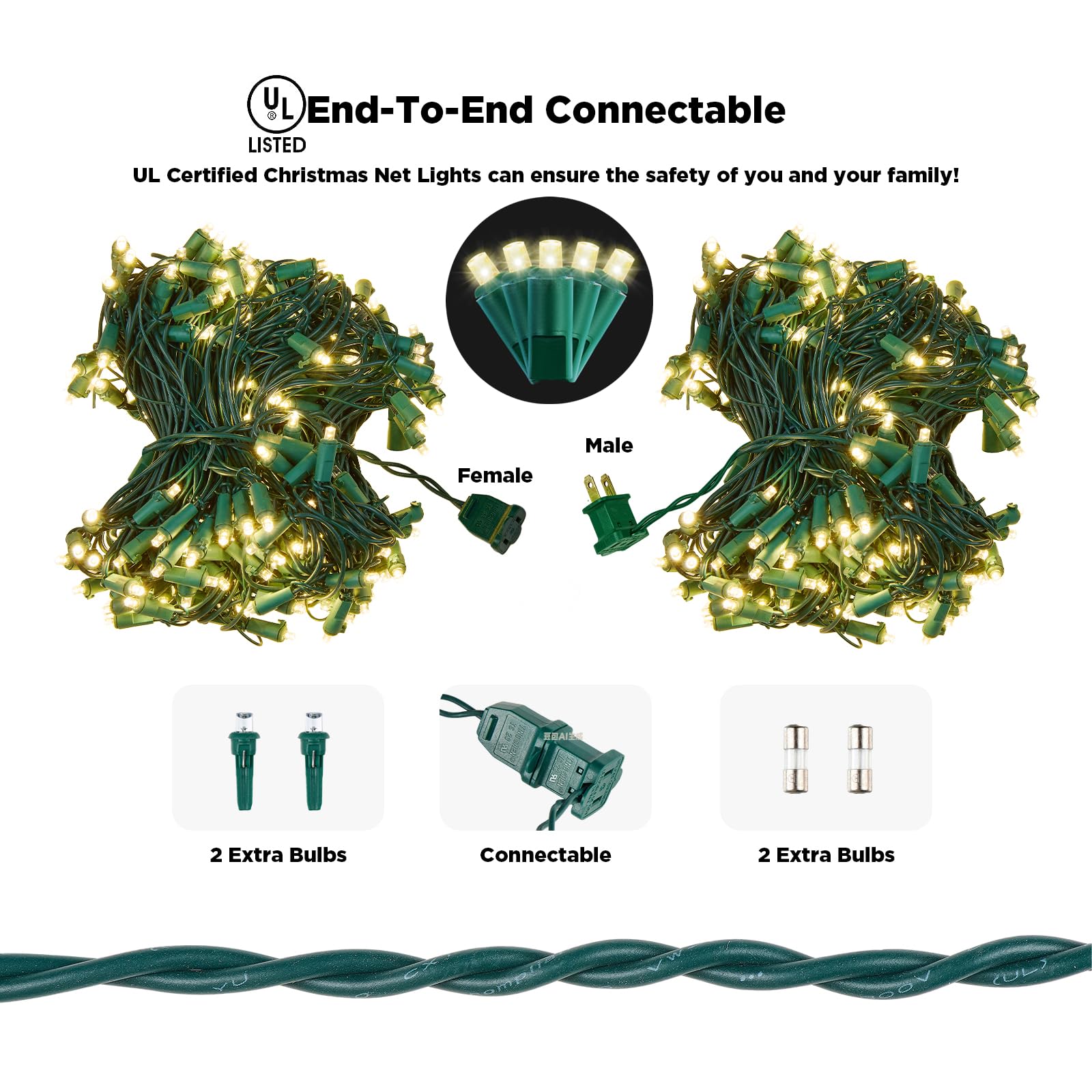 KiflyTooin Red de luces LED de Navidad para exteriores, iluminación de red de Navidad con 200 luces LED de 9 x 6 pies, luz de red de malla para interiores y exteriores, para árboles de Navidad