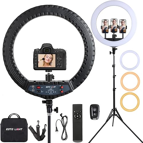 Anillo de luz LED de 21 pulgadas con soporte para trípode, anillo de luz de video para fotografía de selfie, grabación de vlogs, conferencias,