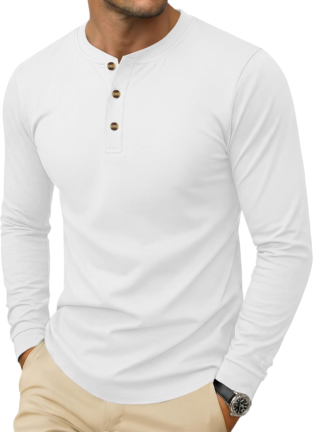 MAGNIVIT Men's Long Sleeve Henley Shirts Cotton 3-Button Spring Casual T-Shirts Solid Color Soft Basic Tops 2026