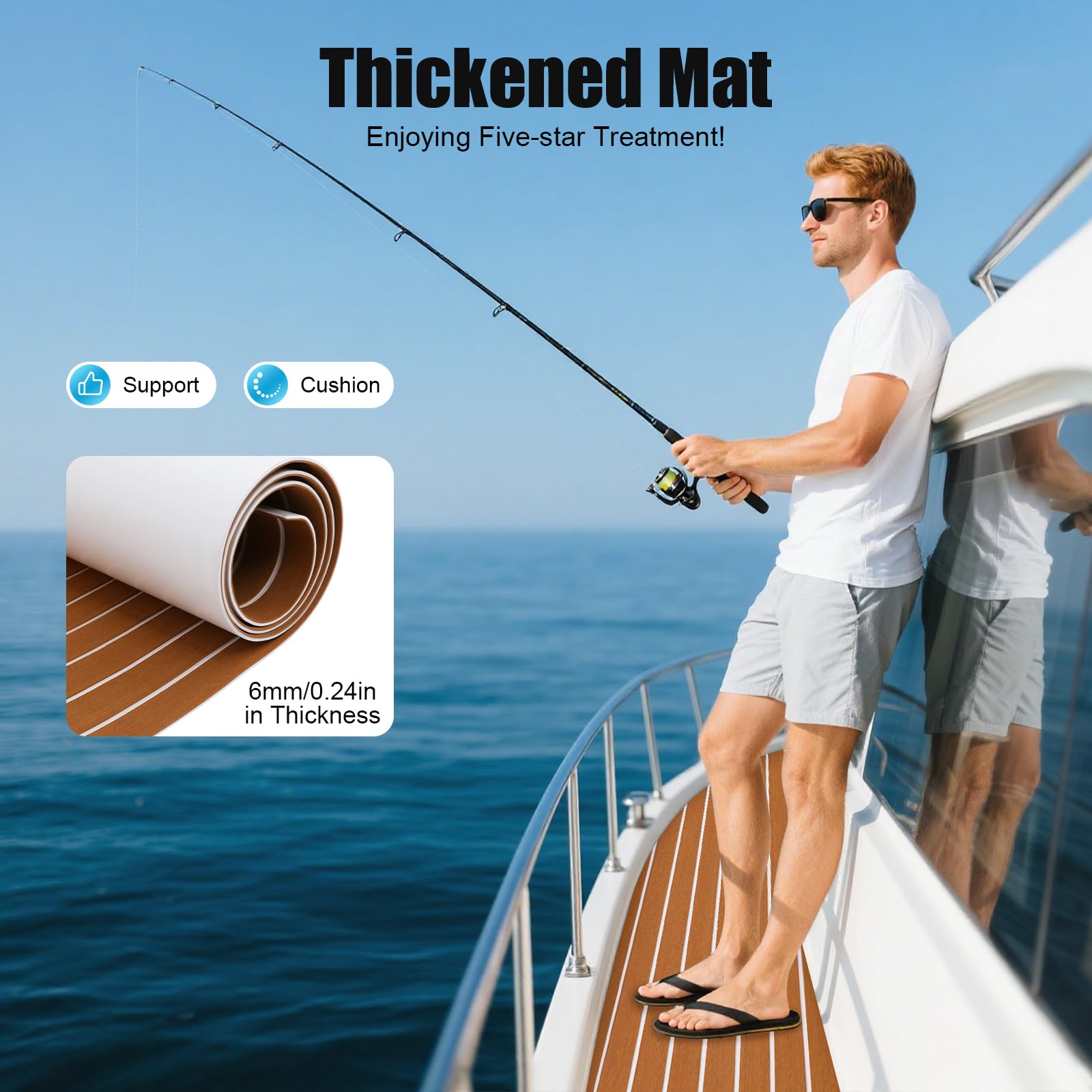 Bodenbelag-Matte Teppich, 240x90cm Teakholz Eva Schaum Boot Yacht Boden rutschfest Matte Marine rutschfest Boden Deck Teppich selbstklebend