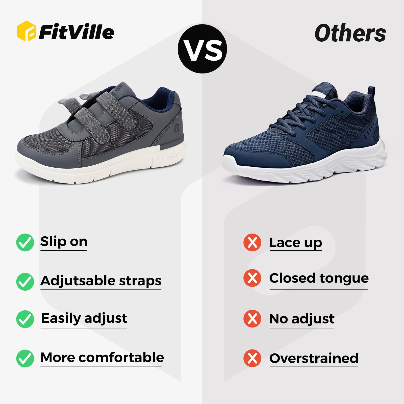 FitVille Scarpe Uomo Extra Larghe Sneakers Regolabili con Chiusura a Strappo, Ideali per Piedi Sensibili