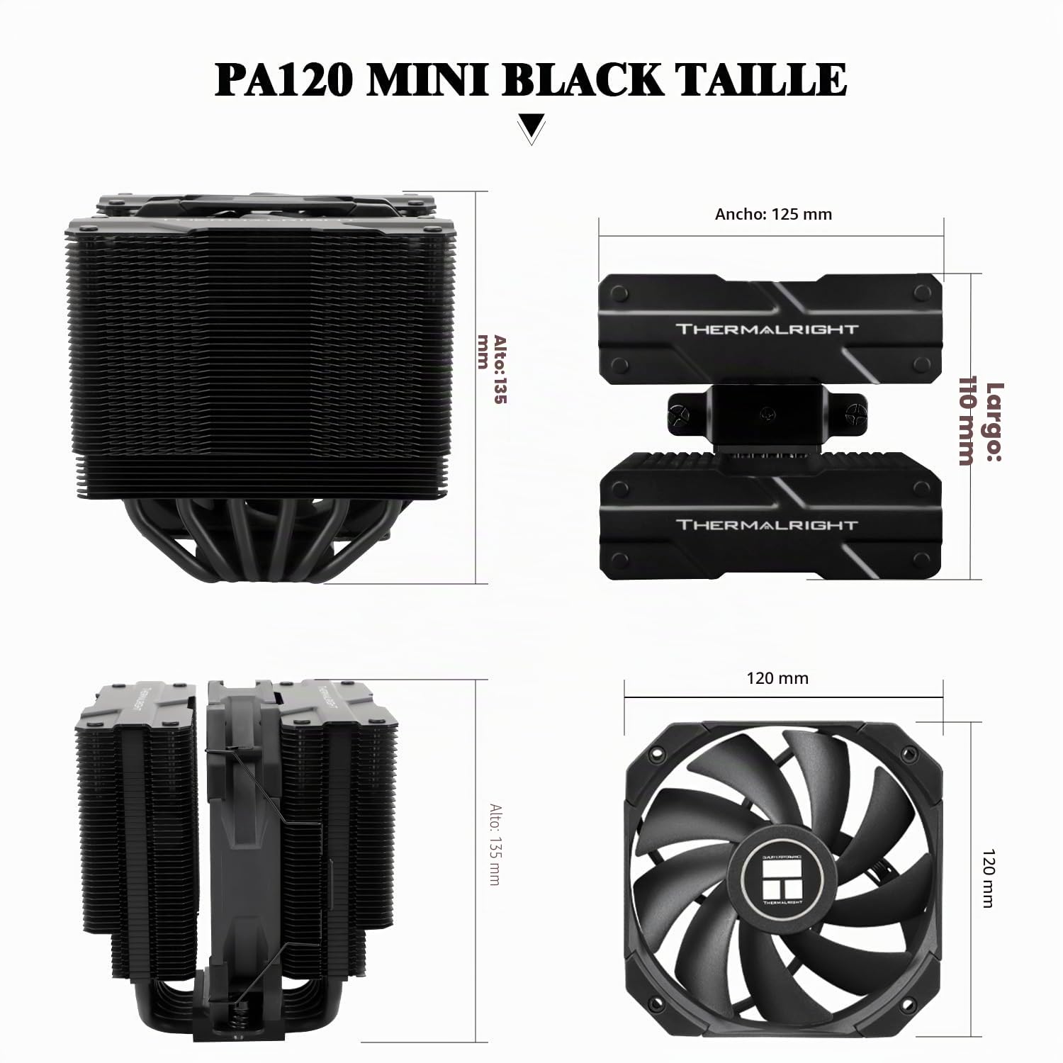 Thermalright Peerless Assassin 120 Mini Black - Enfriador de aire para CPU (6 tubos de calor, ventilador PWM TL-D12B de 120 mm, 135 mm de alto, doble torre para AMD AM4 AM5/Intel LGA
