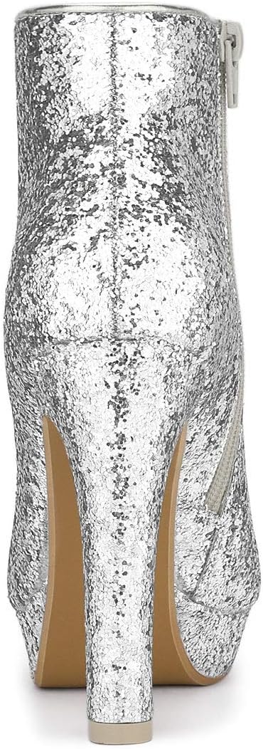 Allegra K Women's Glitter Platform Chunky Heeled Open Toe Heel Ankle Boots - Image 4
