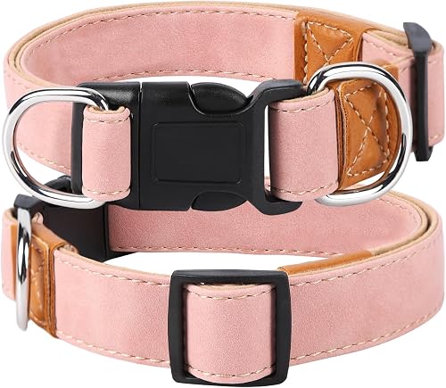 Leather Dog Collar, Soft PU Leather Adjustable Dog Collar for Small Medium Large