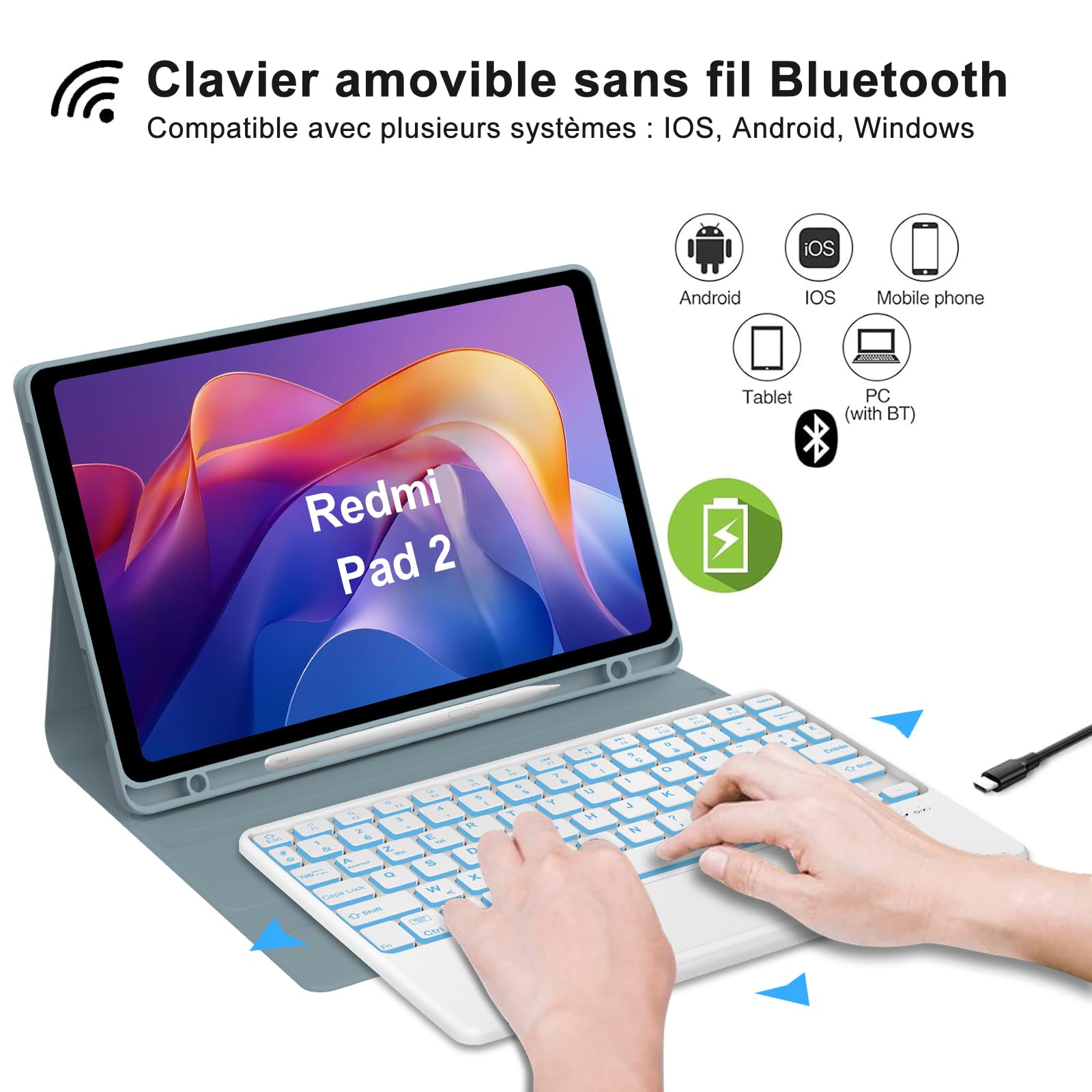 Coque Clavier pour Xiaomi Redmi Pad 2 11 2025/Redmi Pad SE 2023 11 Pouces