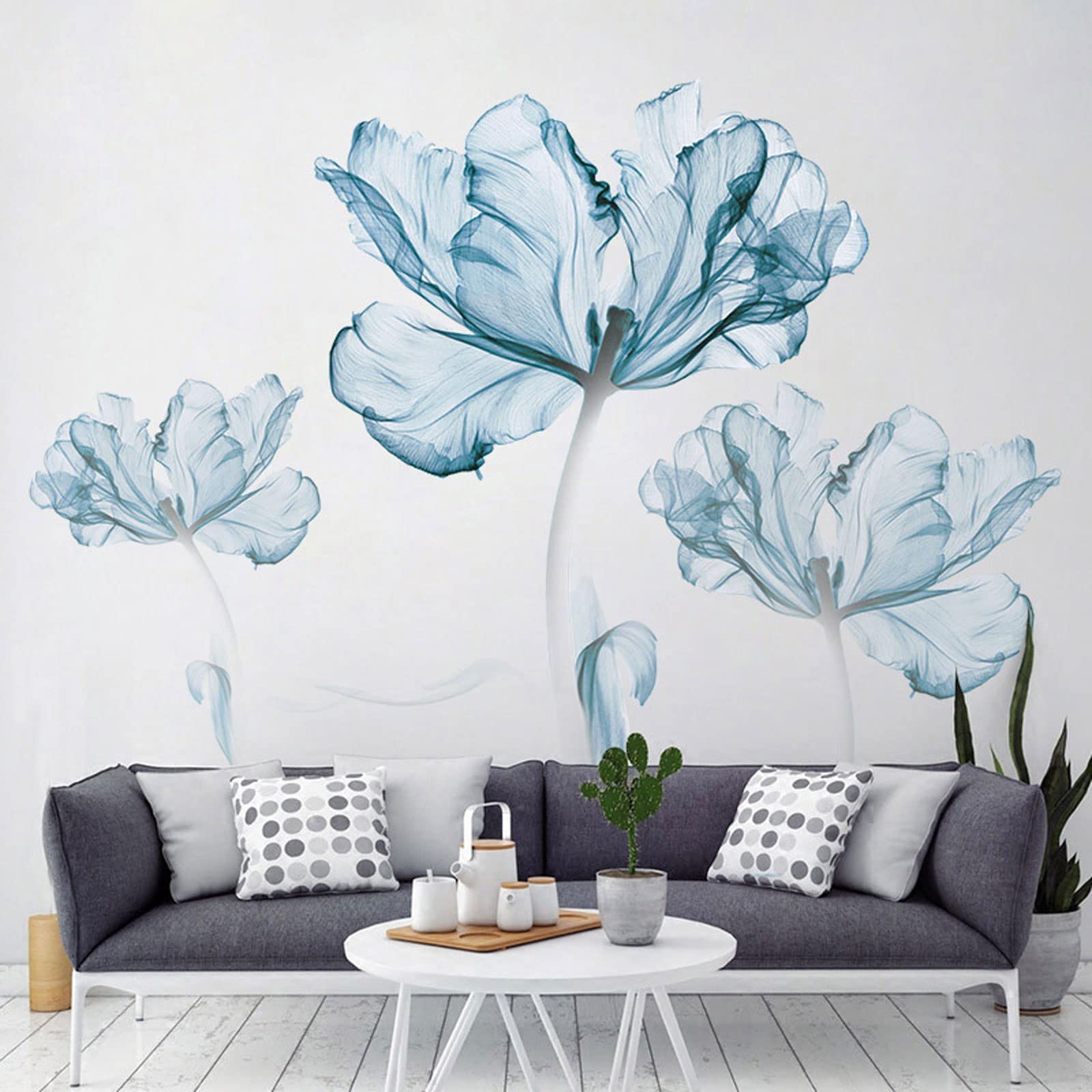 esmen Adesivo da Parete Decalcomanie da Muro con Fiori 3D Blu Chiaro, Fai da Te, in Vinile, Arte murale, Creativa, Rimovibile, Staccabile e incollabile, per Camera da Letto, Ufficio, Soggiorno