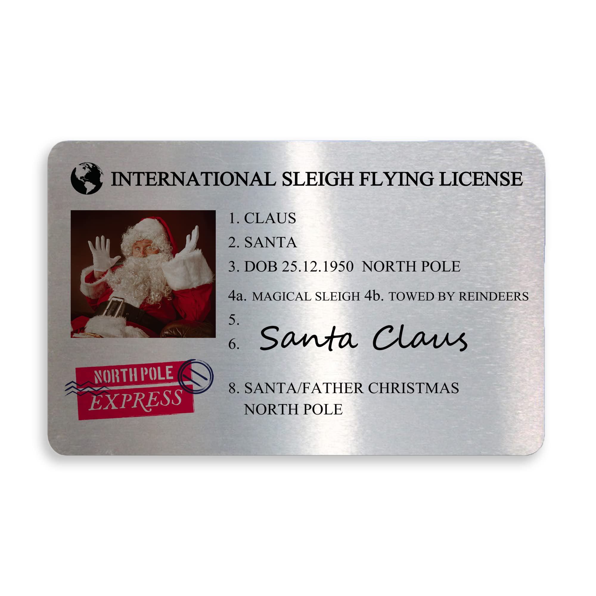 Santa Claus Lost Driving Licence Metal Card Christmas Eve Keepsake Xmas Gift