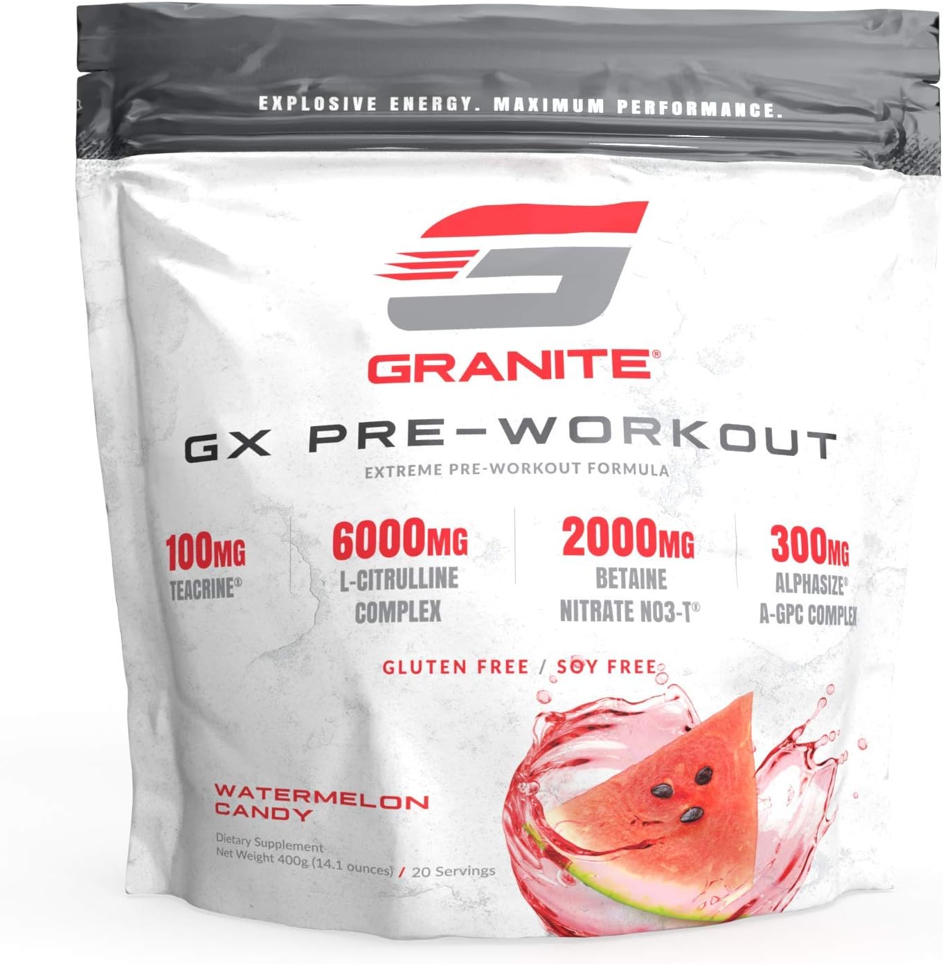 (Watermelon Burst) - Pre-Workout Powder by Granite Supplements 20 Servings of Pre-Mium Watermelon Burst to Maximise Strength, Energy, and Mental Endurance Includes Performance, Pump, and Cognitive ...