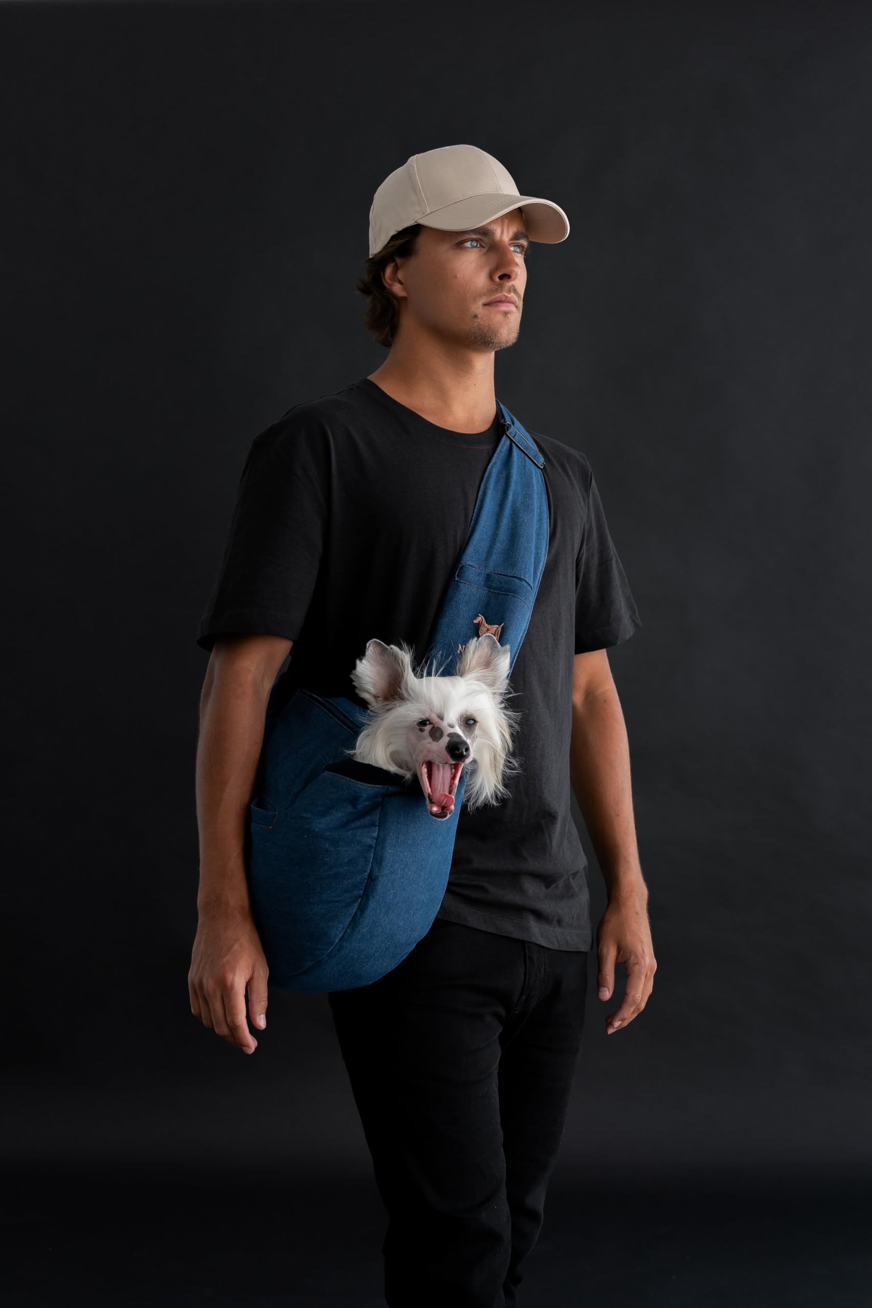 Noah & Paw Bandolera transportin Perro 1,5-5 kg, transportin Gato pequeño, Bolsa Transporte Ajustable para Mascotas, 3X función de Seguridad, Fabricado en Denim Premium.