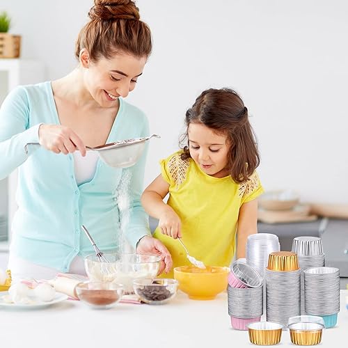 Miniatura 7 de Thenshop 200 piezas de 5 onzas de aluminio para hornear, moldes desechables para tartas con tapa, papel de aluminio para bodas, despedidas de