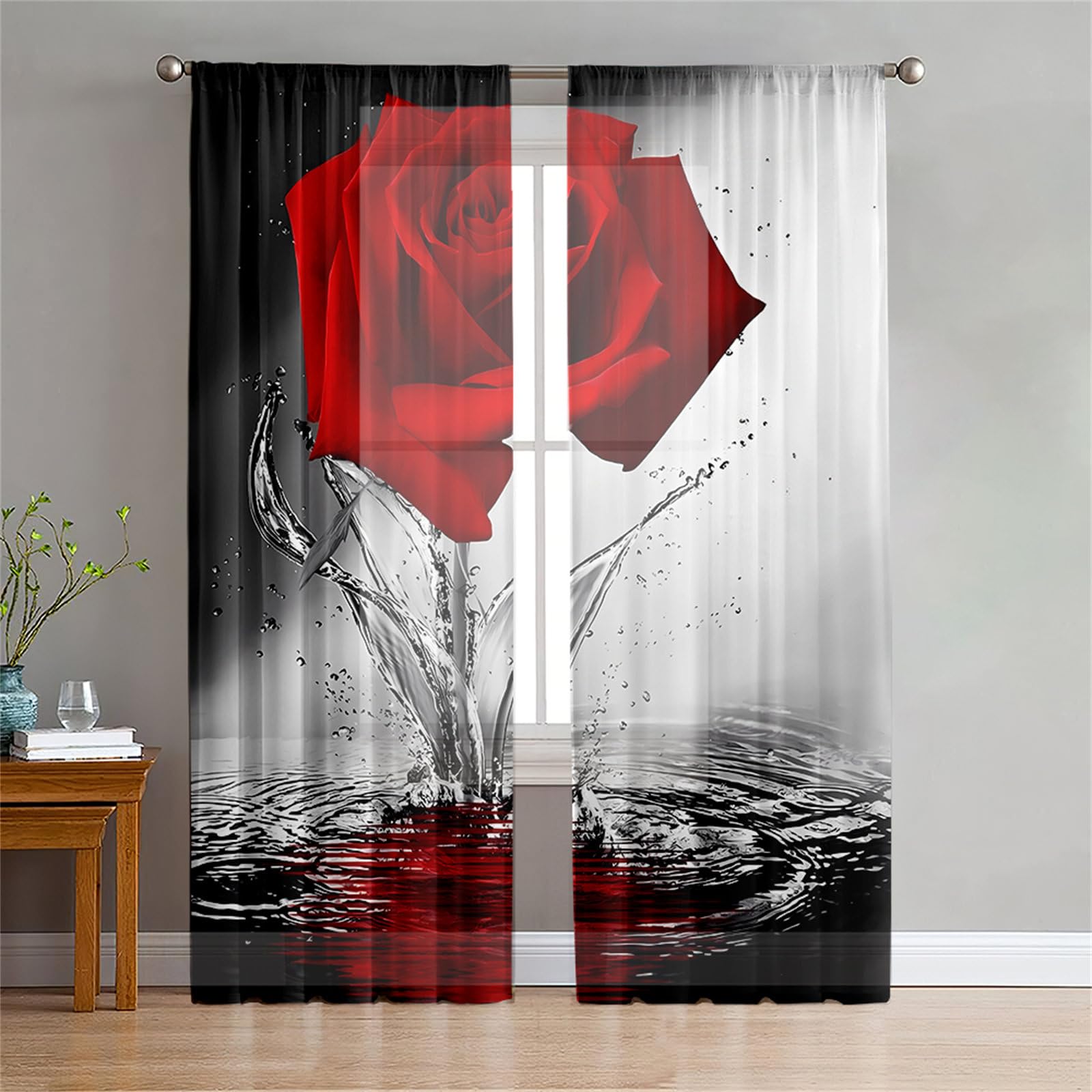 Surwin Cortina Translucida, Rosa Nórdica Cortinas Salon Dormitorio Cocina, Visillos Salon Dormitorio, Translucidas Visillos Salon, 2 Piezas Cortina con Ojales para Decoracion (Gris,W107xH160cm)