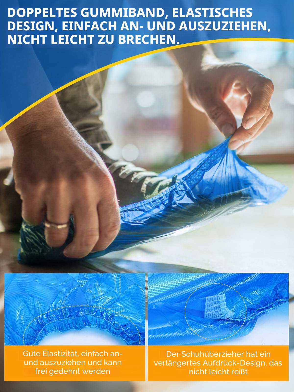 Schuhüberzieher Einweg Plastik Blau 300 Stück（150 Paar）：TOOSOFt Überzieher Schuhe Gross für Herren - Überschuhe Wasserdicht - CPE Überziehschuhe Rutschfest - Universalgröße Schuh Überzug Einmal