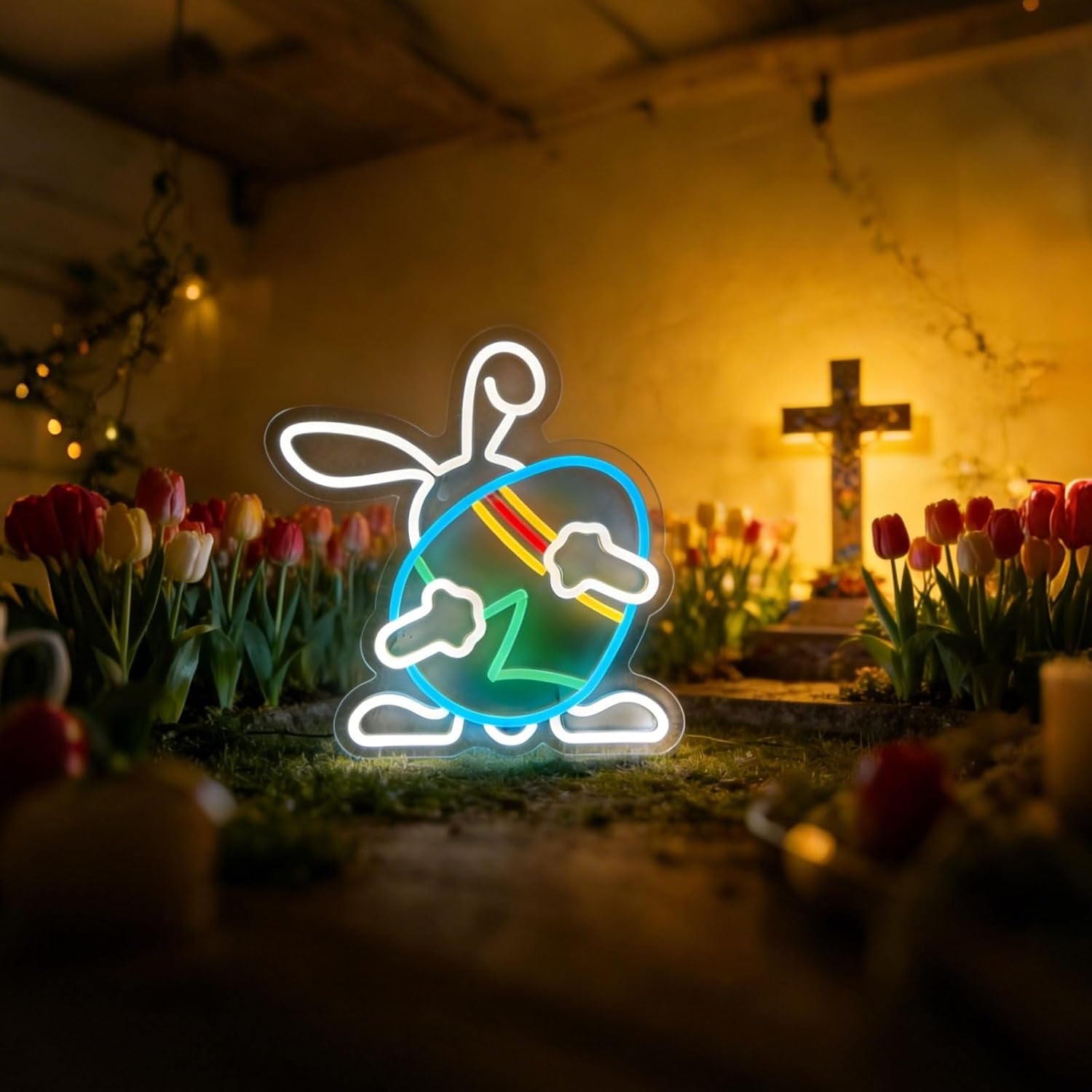 Bunny Neon Sign with Egg, LED Rabbit Night Light for Kids Bedroom, Cute Animal Wall Decor for Baby Nursery, Dimmable USB Powered Neon Wall Light for Toddler Room, Cozy Room Aesthetic Gift for Girls Boys 13*13.7in