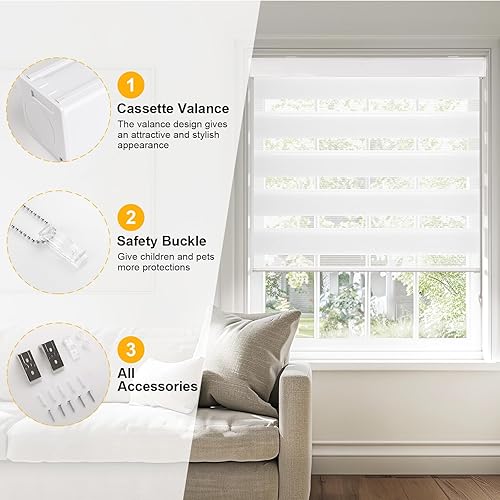Miniatura 2 de SUNFREE Zebra Blinds - Persianas enrollables dobles para ventanas, tratamientos de ventana con control de luz, con cubierta de cenefa, 26 pulgadas
