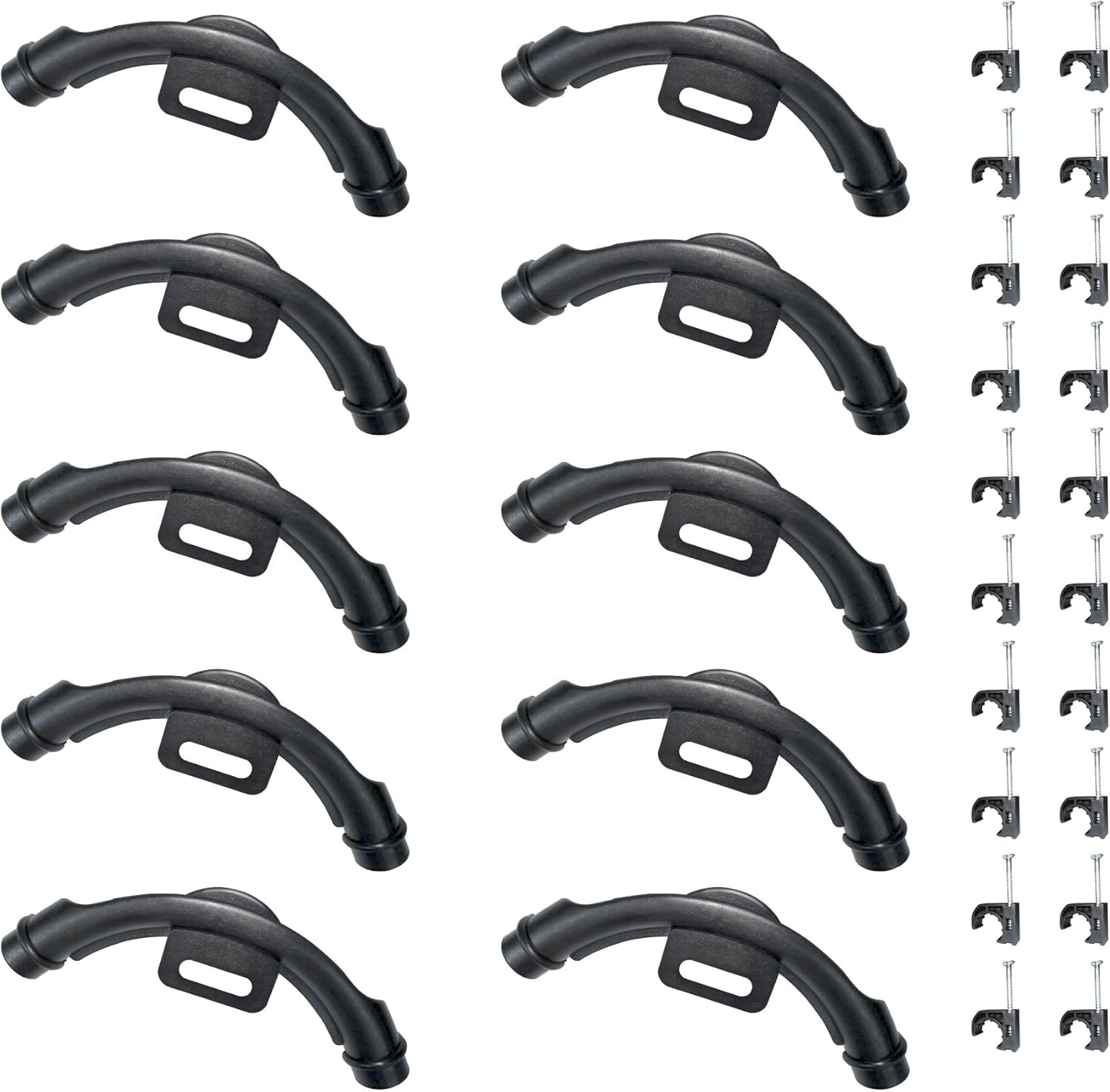 10 Pcs 3/8" - 1/2" Pex 90 Degree Elbow Plastic Tubing Bend Support With 20Pcs Half Clamp Fixture J-Hook,Elbow 90 Degree Pipe Fitting Kit Black,For 1/2 Inch Pex Tubing/Pipe Support