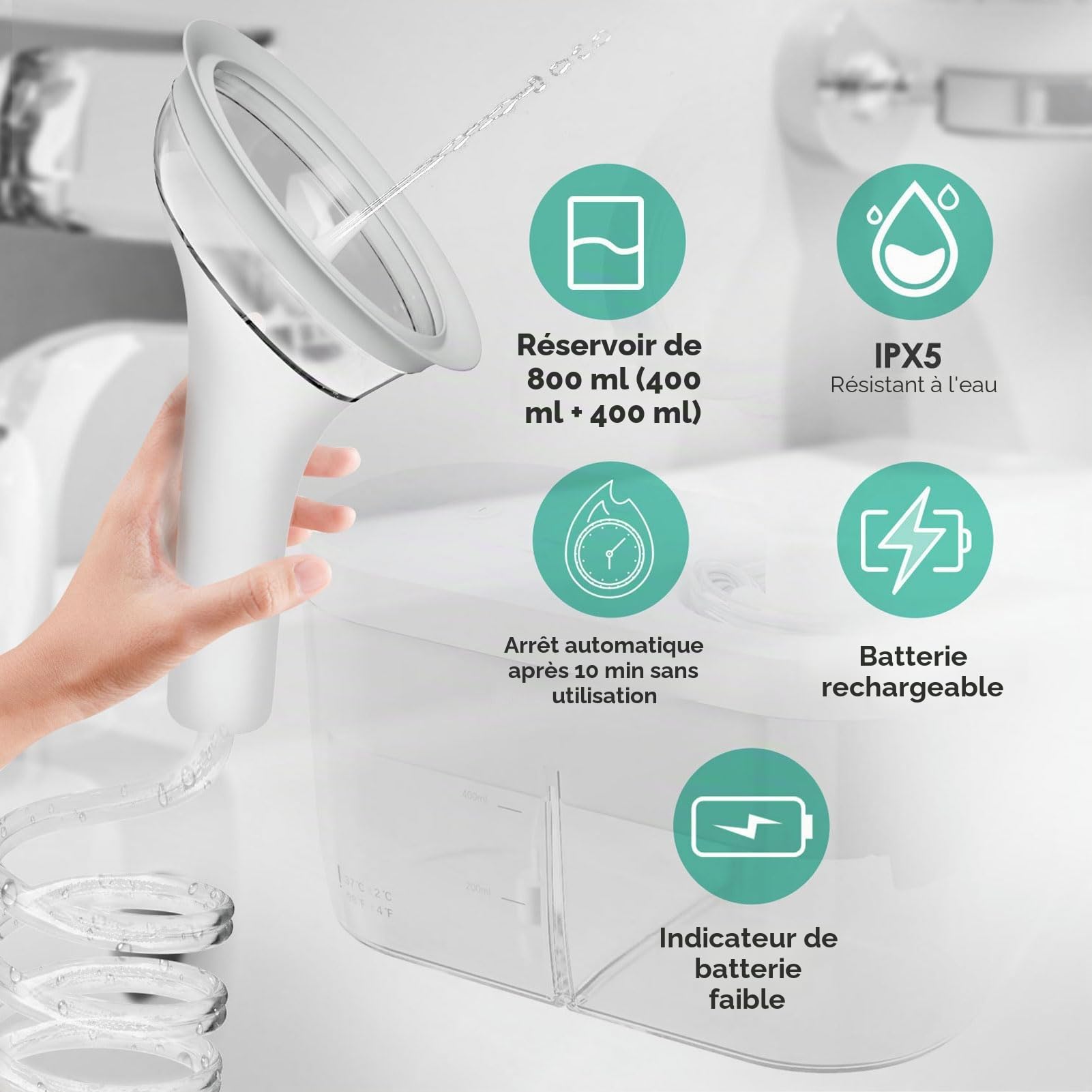 Nettoyeur de Cire D'oreille, Rechargeable 4 Modes de Nettoyage Automatique de L'eau D'irrigation Outil de Nettoyage des Oreilles pour Adulte (Trousse blanche)