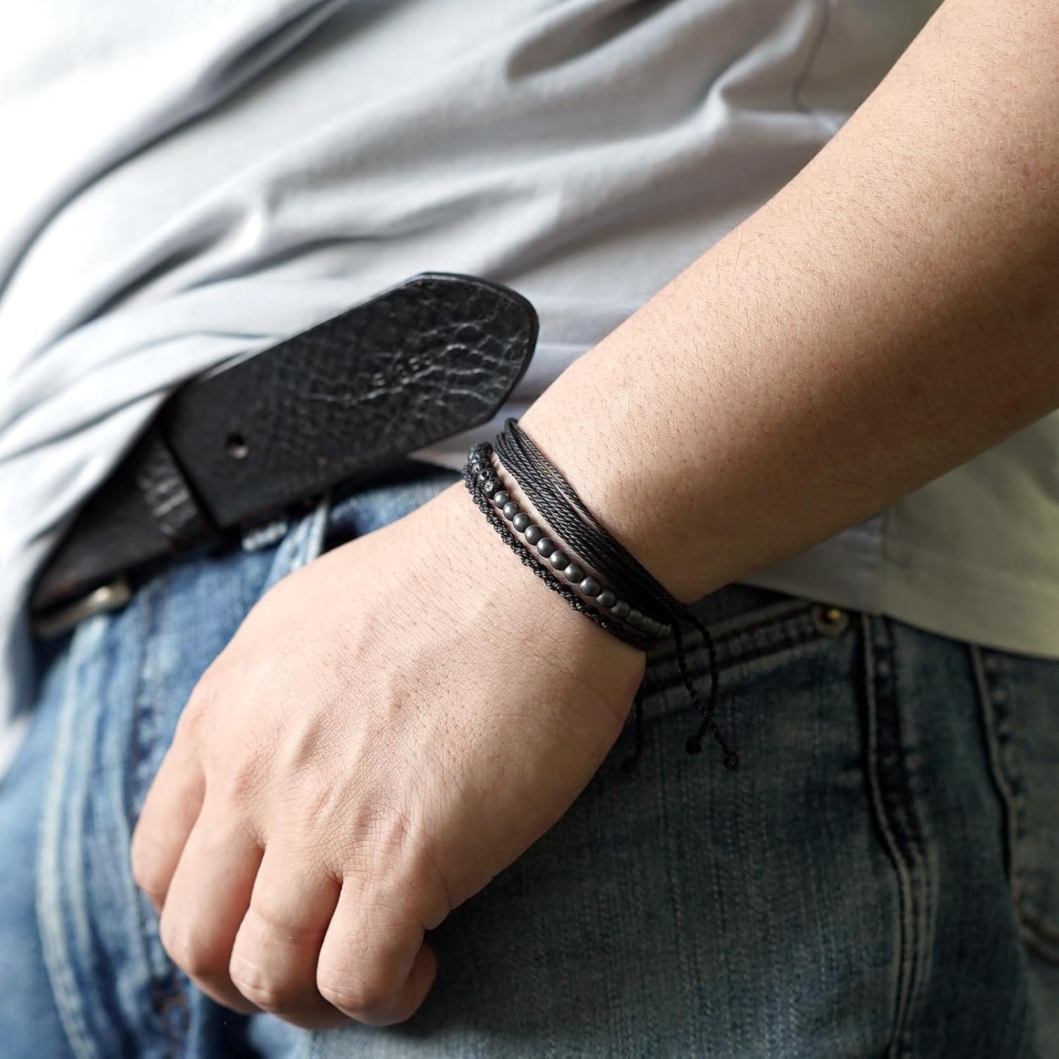 Handmade Natural Stone Beaded Healing Rope Bracelet, Waterproof, Beach Jewelry Gift for Him - Image 3