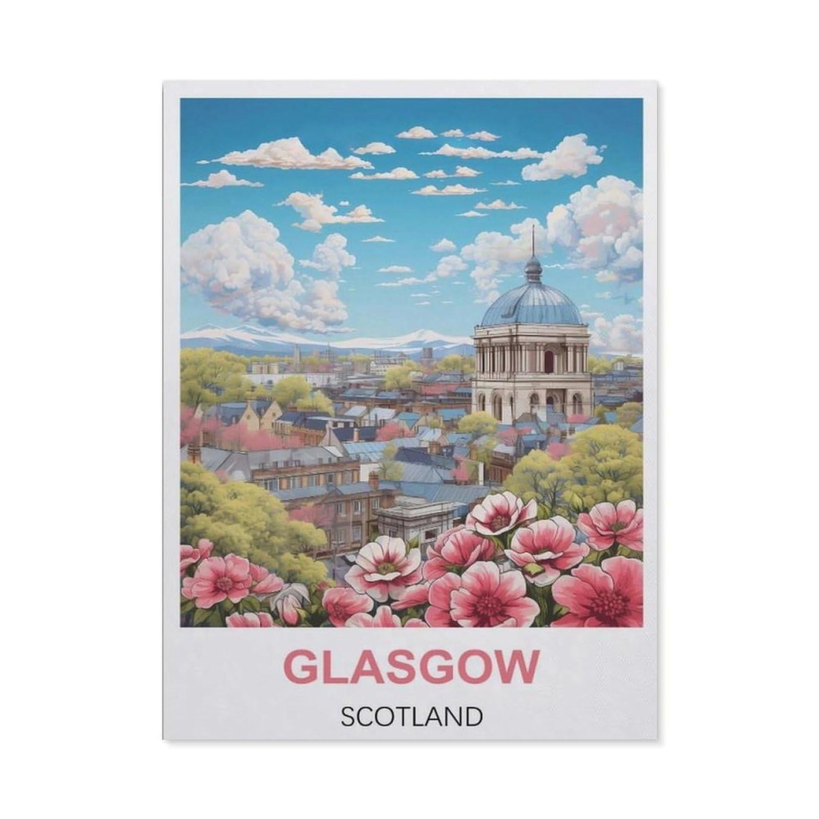 BEAYODKP Diamond Painting Kits for Adults and Kids，Glasgow Scotland Vintage Travel Posters，Full Drill Round Rhinestone Paint with Diamonds（40 x 50 cm/15.74 x 19.68 inches）-CB32