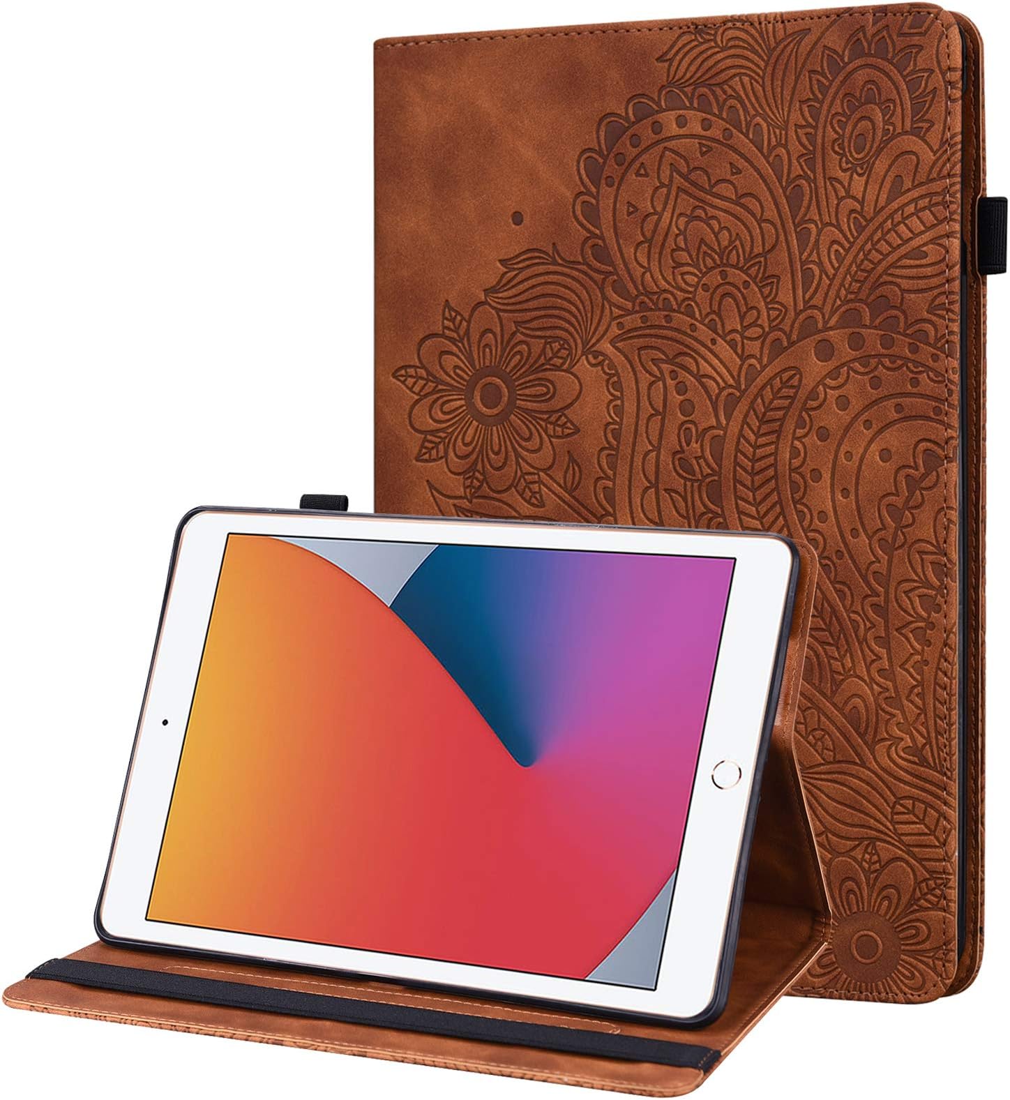 Amazon Kindle Fire HD 8 Tablet Case (8th Gen 2018/7th Gen 2017/6th Generation 2016),PU Leather lightweight Embossed Folio Flip Tablet Cover with fold Stand Protective Shell -Brown