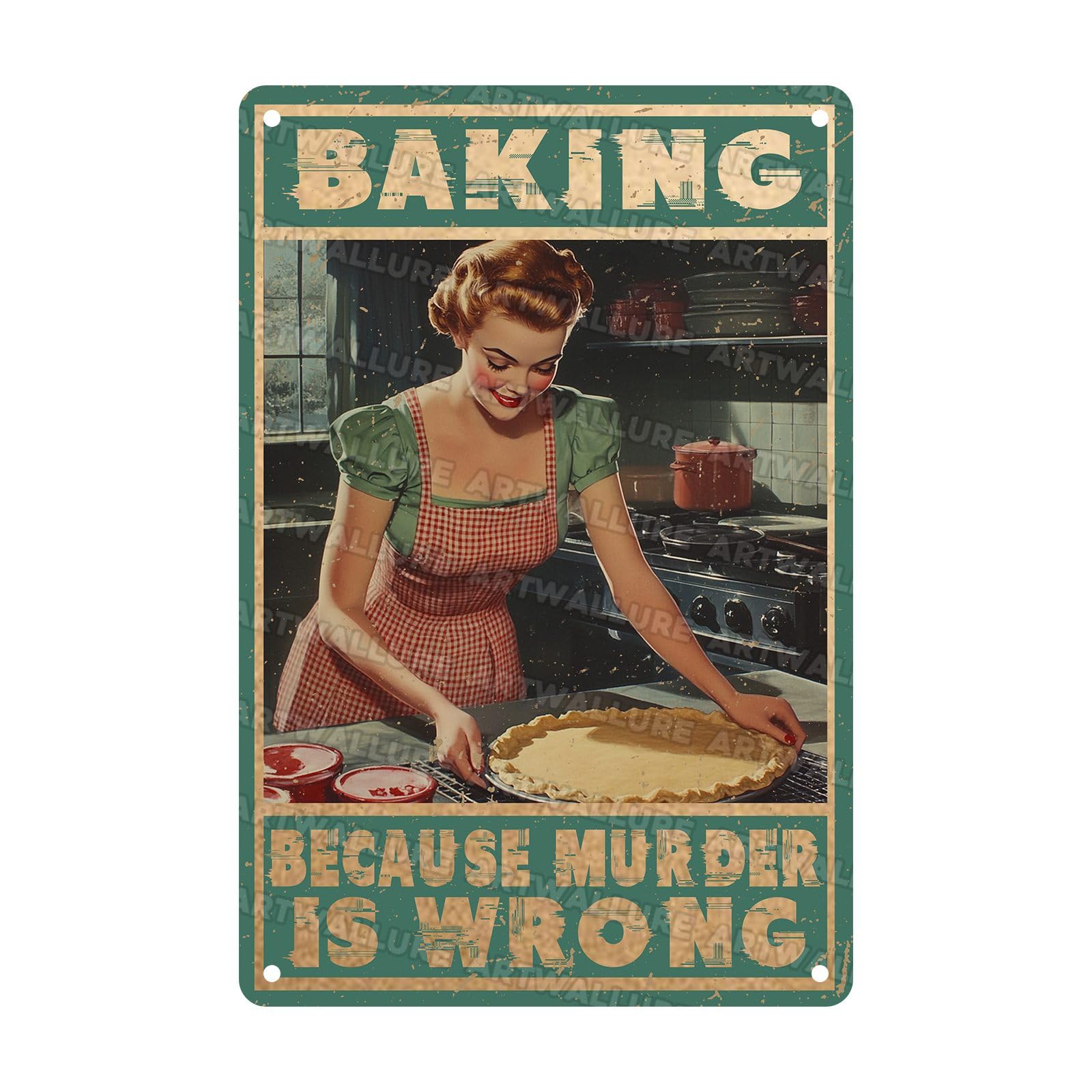 Vintage Metal Sign Baking Because Murder Is Wrong Novelty Metal Poster Home Kitchen Bathroom Aluminium Sign Art Wall Decor 8x12Inch