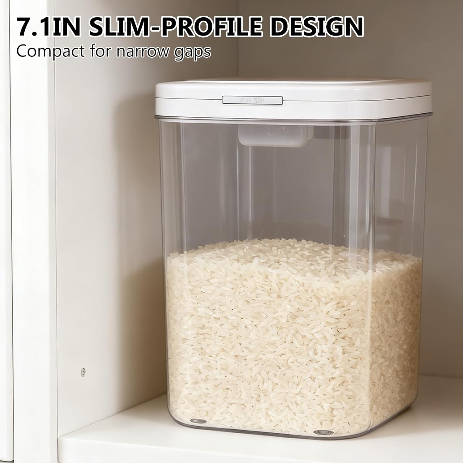 20-25 lbs Rice Dispenser with Measuring Spoon 11.4Qt/12L Tall and Narrow Food Storage Flour Bin Large Airtight Food Storage Rice Container for Kitchen Pantry Organization Slim Space-Saving - Image 4