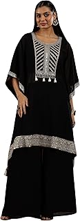 Libas Art Womens Embroidered Georgette Straight Kurta With Palazzos