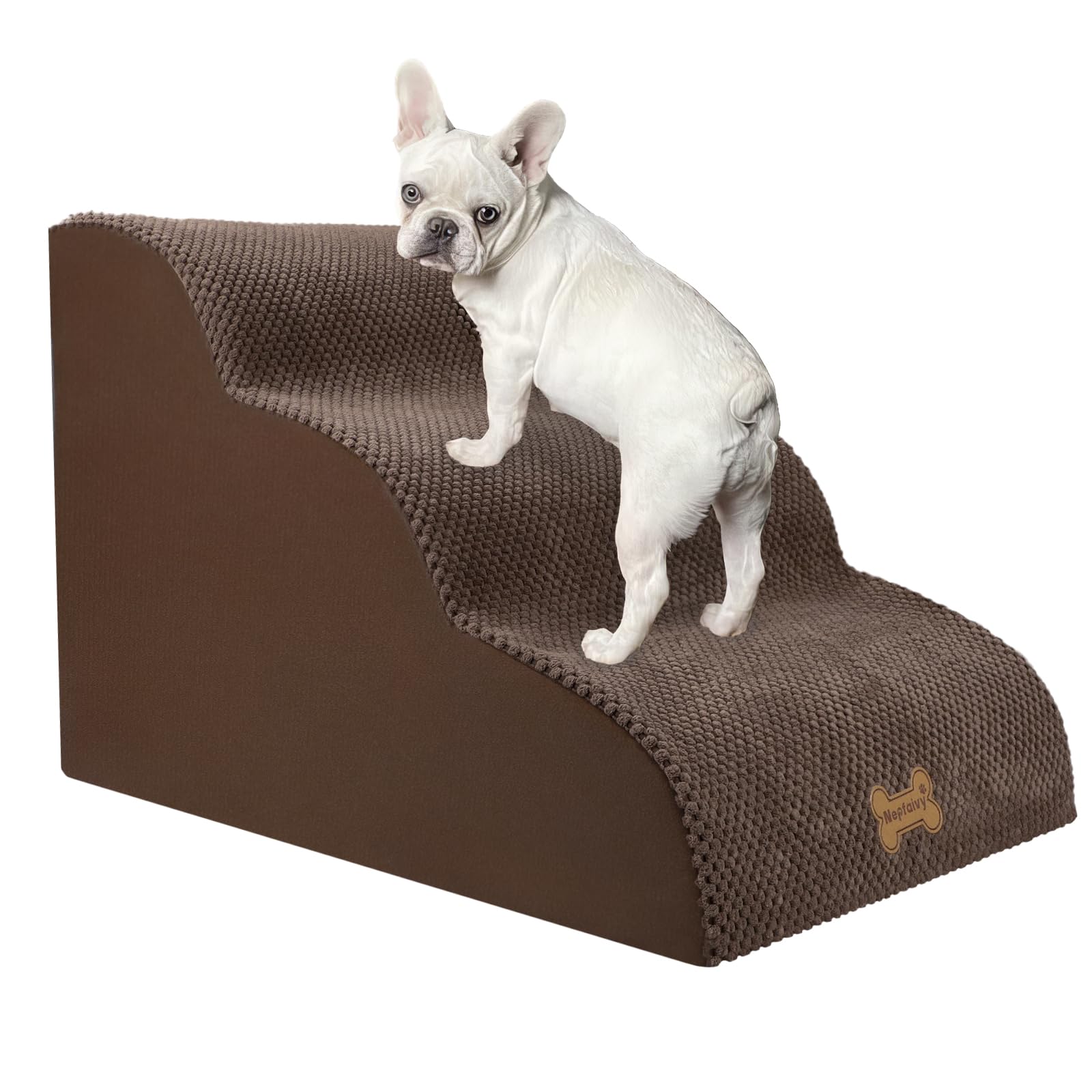 Nepfaivy Hundetreppe für Kleine Hunde 3-Stufig, Haustiertreppe für Bett und Sofa aus Hochdichtem Schwamm, Hunde Treppe Hunderampe mit Abnehmbarem, Waschbarem Bezug und Rutschfestem Boden, 60x40x40cm