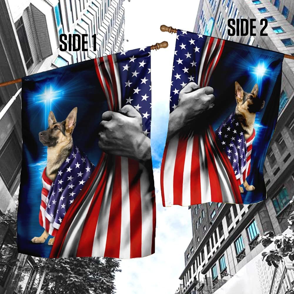 American Flag-German Shepherd American Patriot Flag, House Flag (29.5" x 39.5")-USA Flags Premium Polyester-Decorative Indoor Outdoor Flag