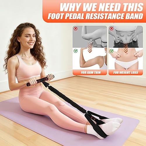 Miniatura 5 de Bandas de resistencia de pedal con asas, bandas de ejercicio mejoradas para mujeres para entrenamiento de cuerpo completo, núcleo, ABS, piernas,