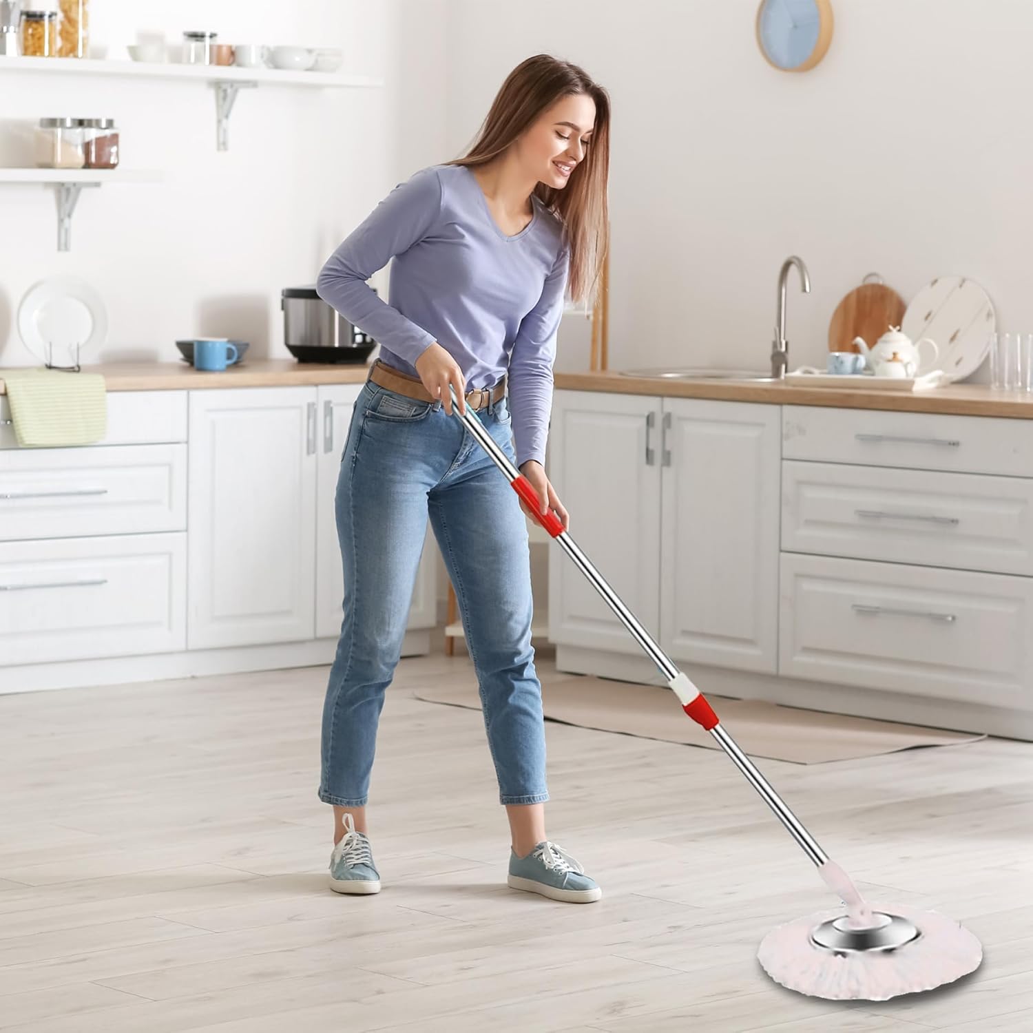 1 Set Spin Mop Replacement Handle, 49-inch 360° Rotating Telescopic Spin Mop Replacement with Plastic Disc for Household Floor Cleaning Accessories..