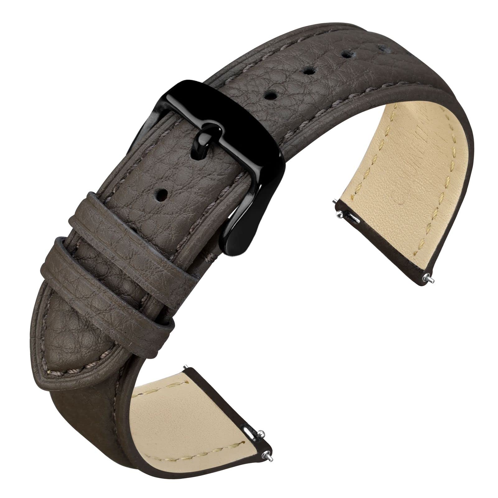 ANNEFIT Watch Band 22mm, Quick Release Textured Padded Leather Straps with Black Buckle for Men and Women (Dark Grey)