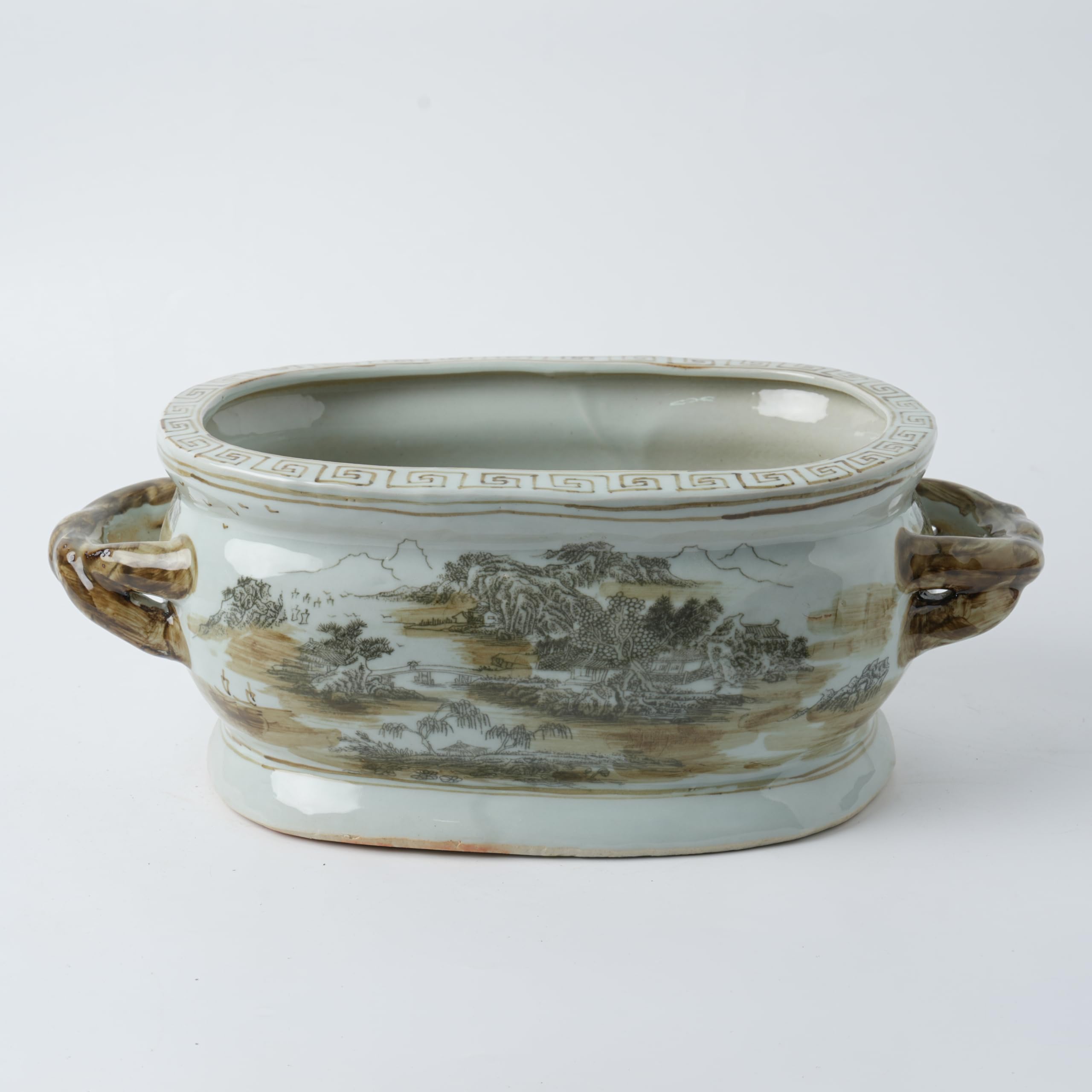 Vintage Blue Flower Planter - Chinoiserie Ceramic Footbath -7