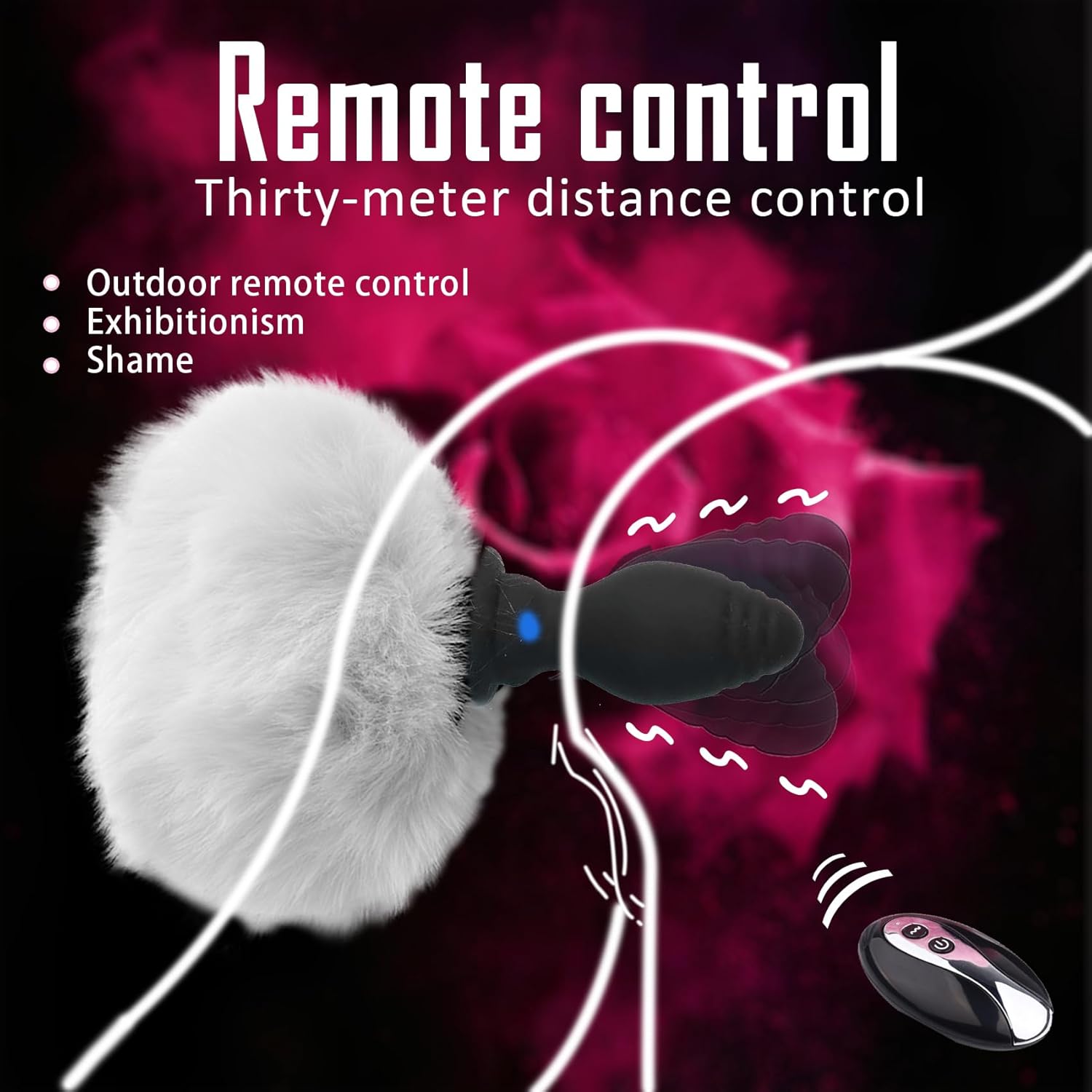 Bunny Tail Butt Plug Vibrator with Remote Silicone Anal Plug White Faux Fur Tail Plug Rechargeable Vibrating Buttplug Role Play Cosplay Sex Games for Couples Anus Rabbit's Tail Adult Sex Toys
