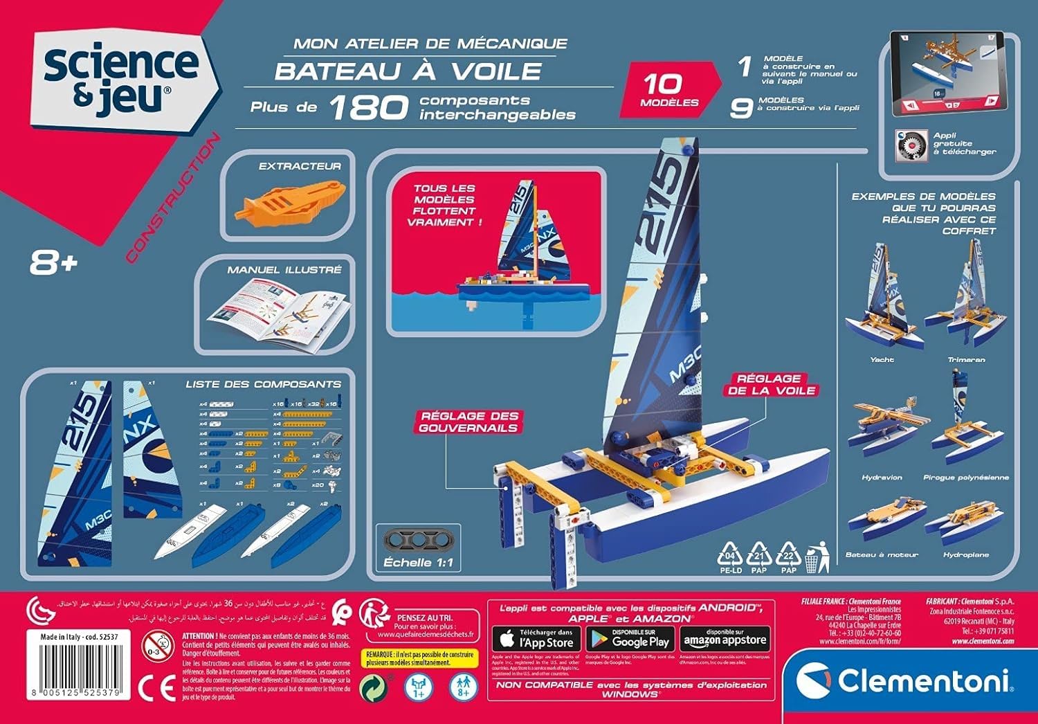 Clementoni 52537 - Mon Atelier de mécanique, Bateau à Voile Flottant - Jeu de Construction - Version française - 8 Ans et Plus - Fabriqué en Italie