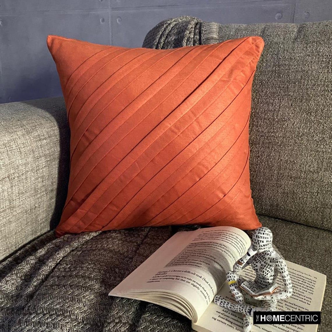 The HomeCentric Decorative Pillow Covers, Decorative Rust Pillow Covers 16x16 inch (40x40 cm) Suede Cushion Cover for Sofa, Striped, Pintucks, Textured, Contemporary Designer - Contemporary Rust