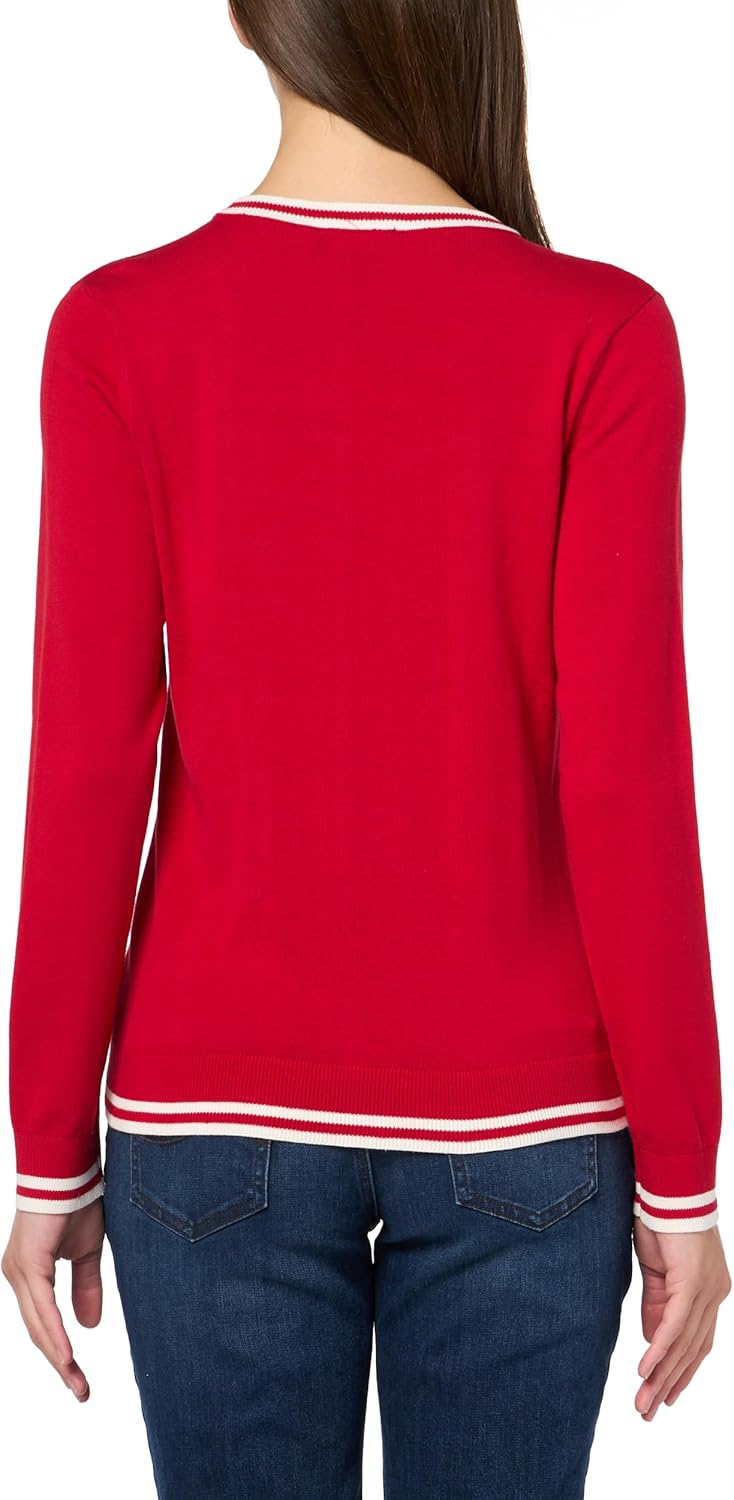 Nautica Women's Solid Cable Long Sleeve Tipped Sweater