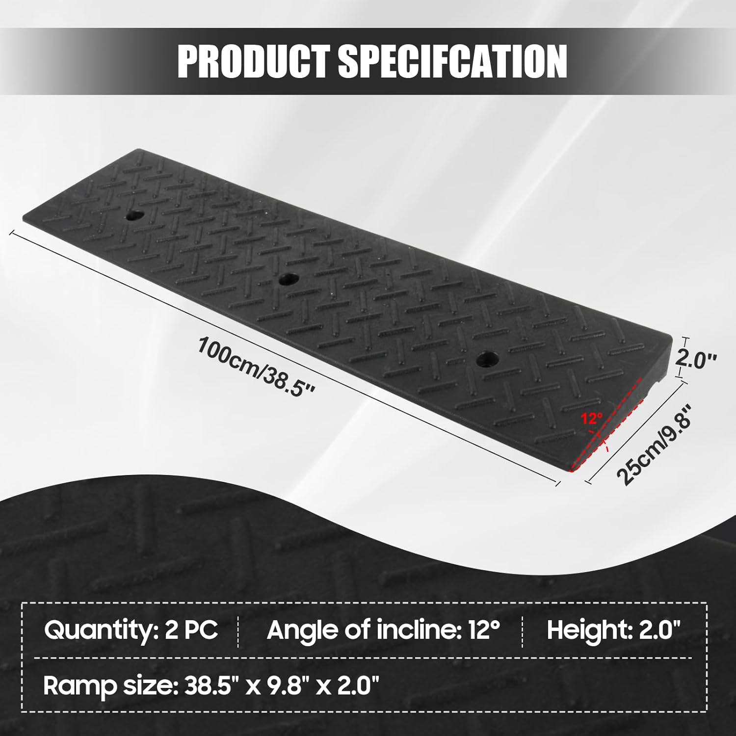 Heavy Rubber Curb Ramps, 2" Rise Height, 3 Tons(6600 LB), 2 PC, for Slope Ramps Driveway Curb Sidewalk Threshold, Suitable for Curb, Dock, Vehicle, Motorcycle, Bike, Wheelchair (2 inch Height, Black)