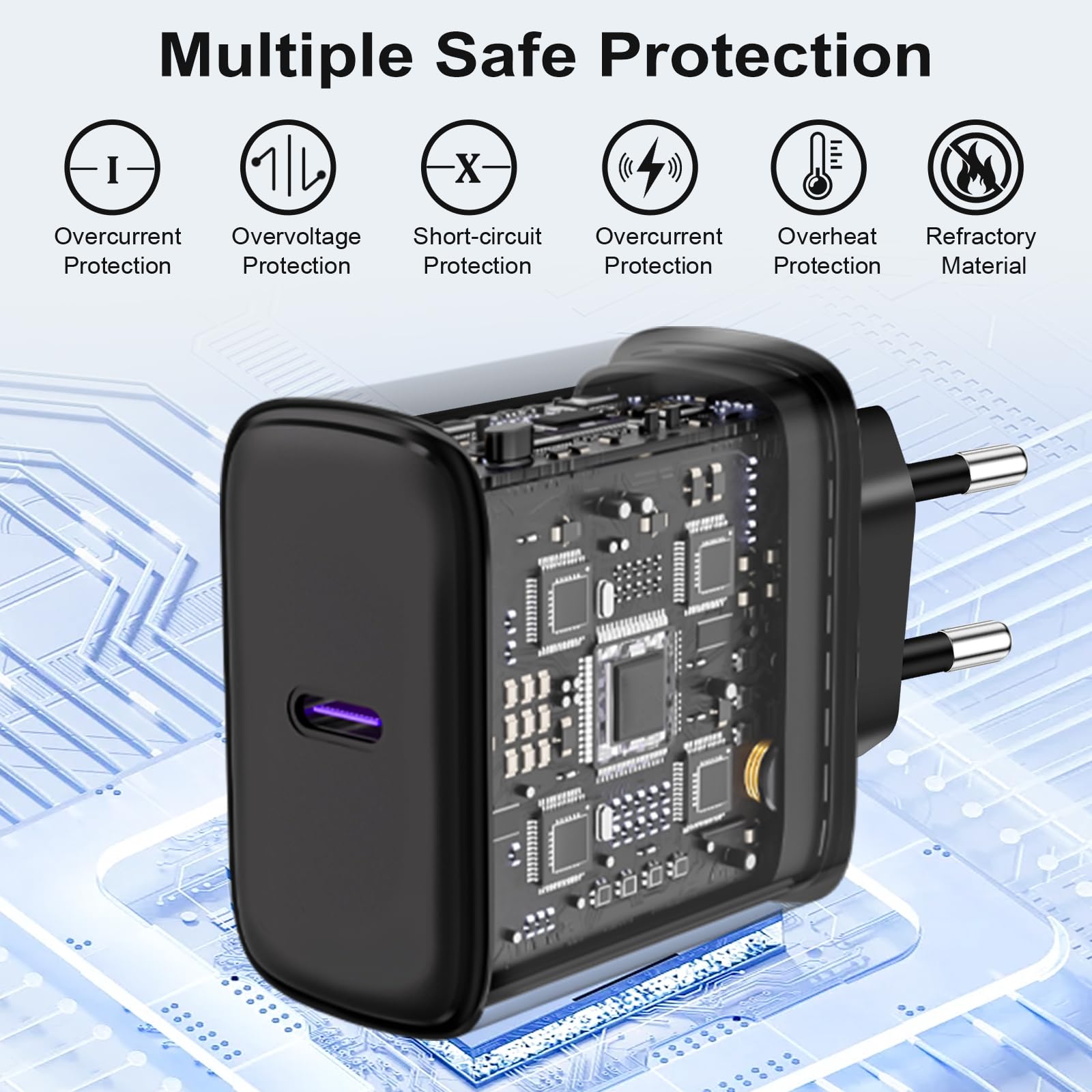 Vemfay 45W USB C Adapter con 2M cavo USB-C, Caricabatterie per Samsung S25/S24/S23/ S22 /S21 /S21 Ultra,S20 FE, A16/A15/A14/A56/A55/A34, Tipo C Alimentatore Spina Ricarica Adattatore
