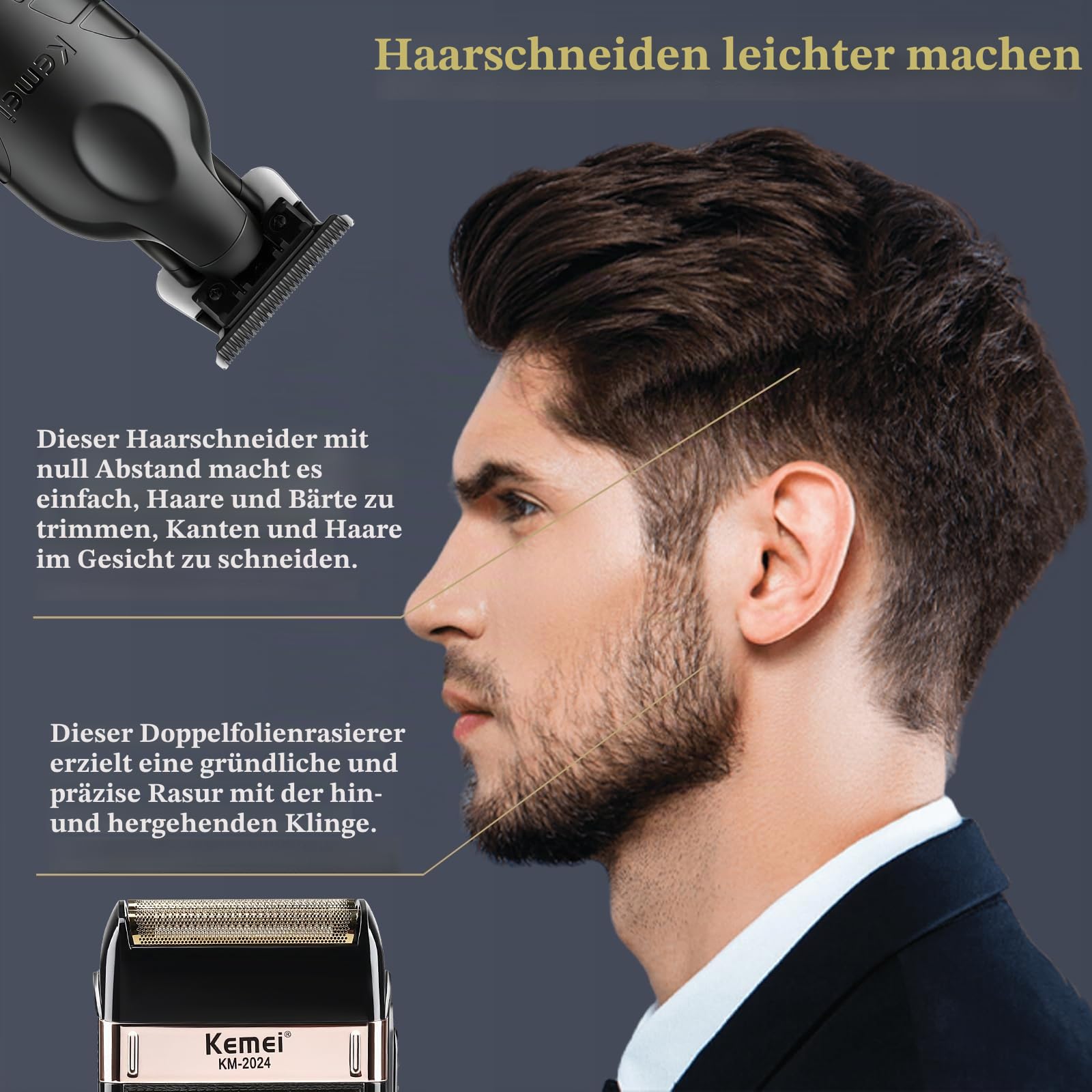 KEMEI 2 in 1 Haartrimmer & Folienrasierer Set fur Manner | Kabelloser T Blade Bart Trimmer und Rasierer Herren Elektrisch, Professionelle Konturen, USB Aufladung, 2024+PG2299