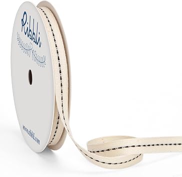 Ribbli Cotton Twill Ribbon,3/8 Inch x 10 Yard Spool,Natural/Black,100% Cotton Stitched Ribbon,Use for Gift Wrapping,Home Decor,Floral Decoration