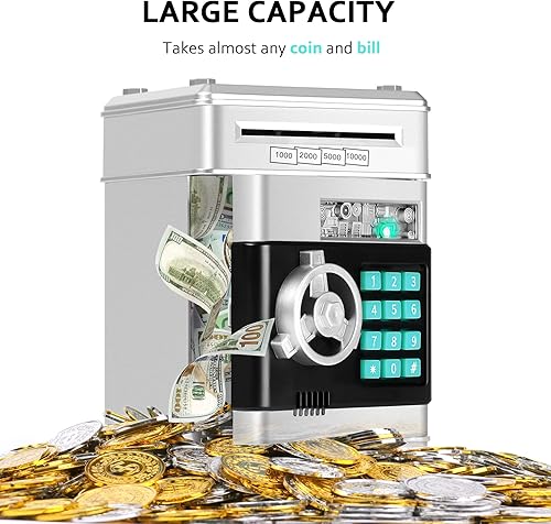 Miniatura 4 de Vcertcpl - Alcancía de cajero automático para niños y niñas, caja de ahorro de dinero con contraseña, tarro de dinero seguro para niños con ranura