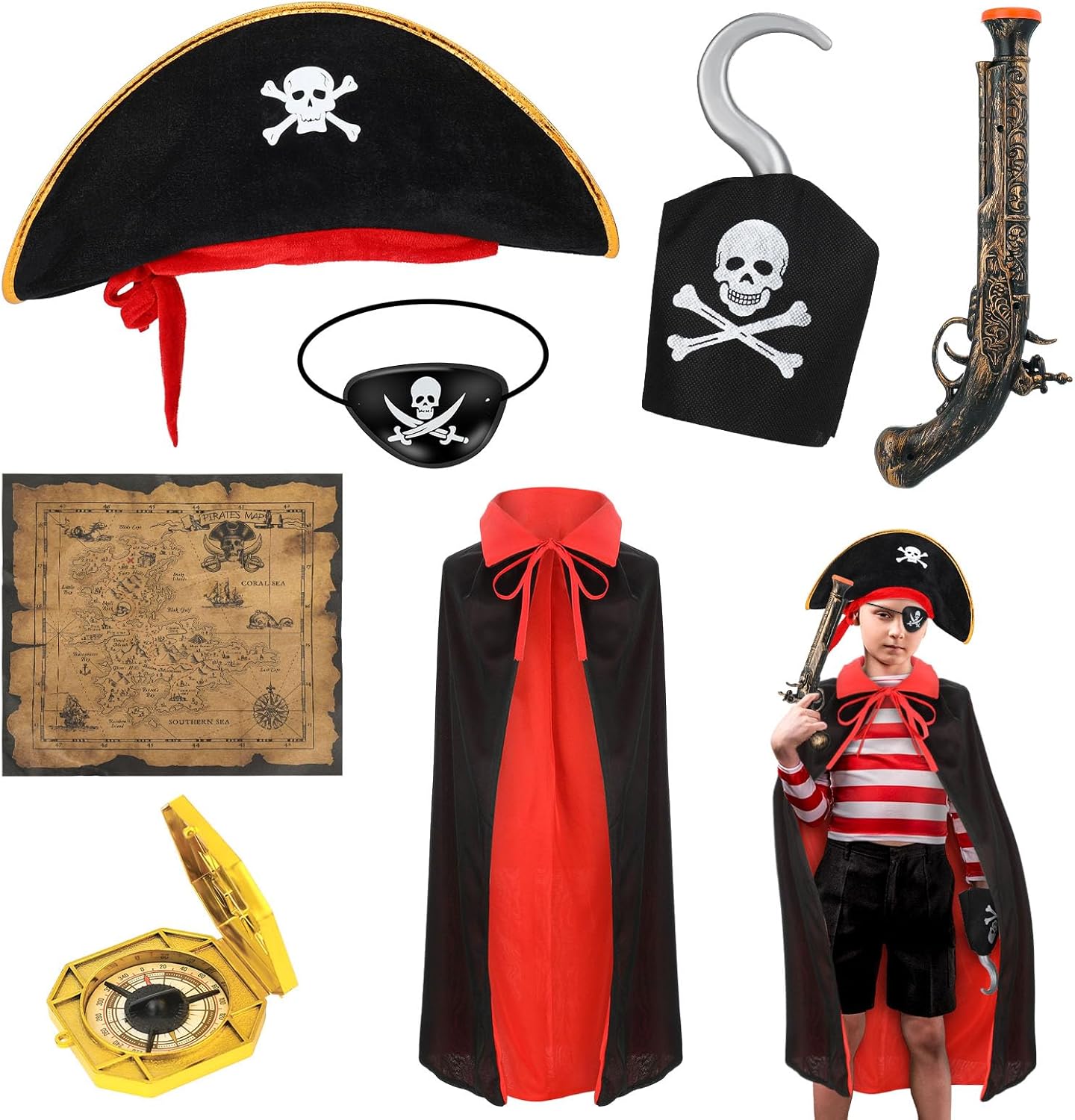 saerryor 7 Pieces Pirate Costume Accessories,Pirate Fancy Dress Costume ...