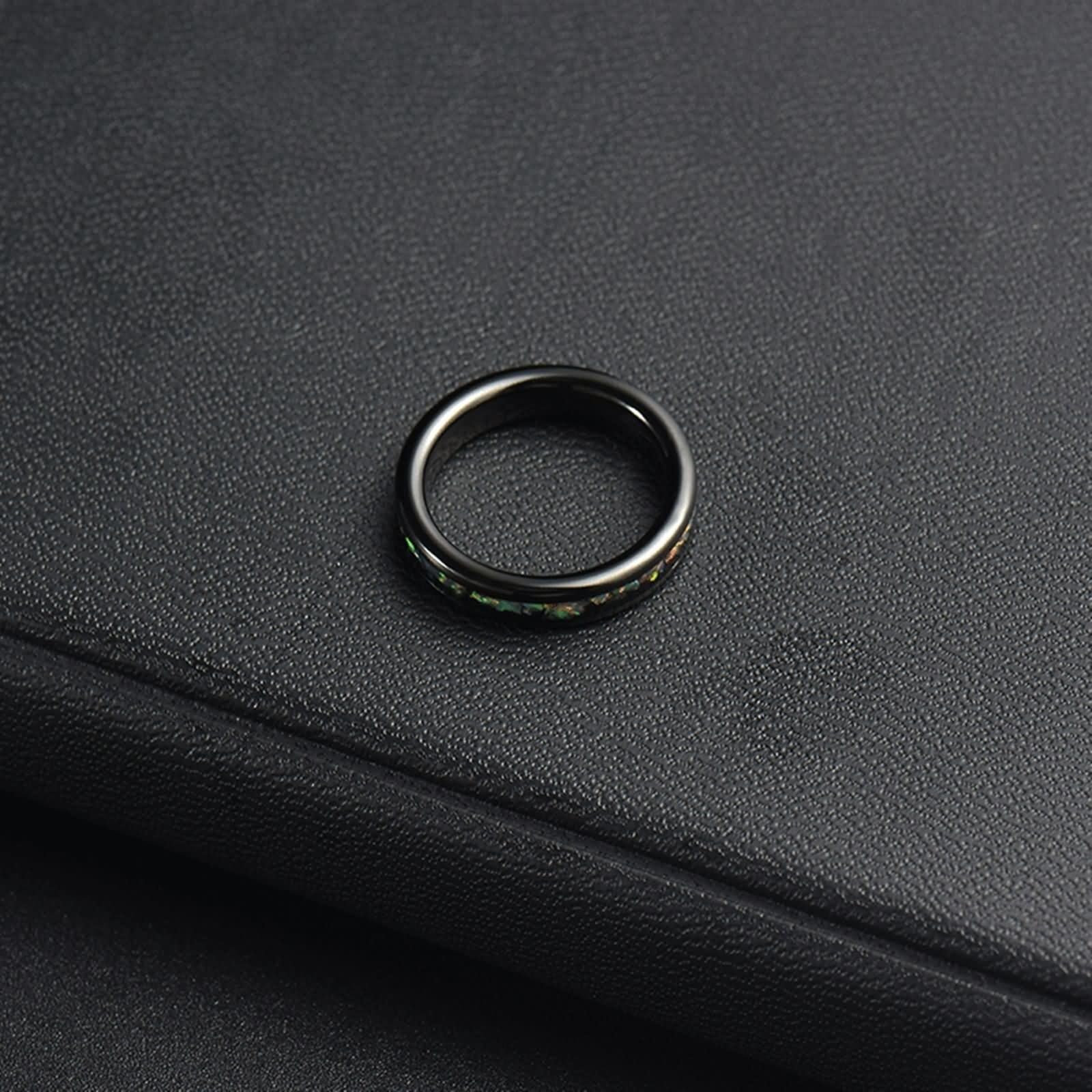Anillo de compromiso para hombres y mujeres, juego de anillos de boda de acero inoxidable para parejas, redondos de 4 mm con ópalo colorido negro