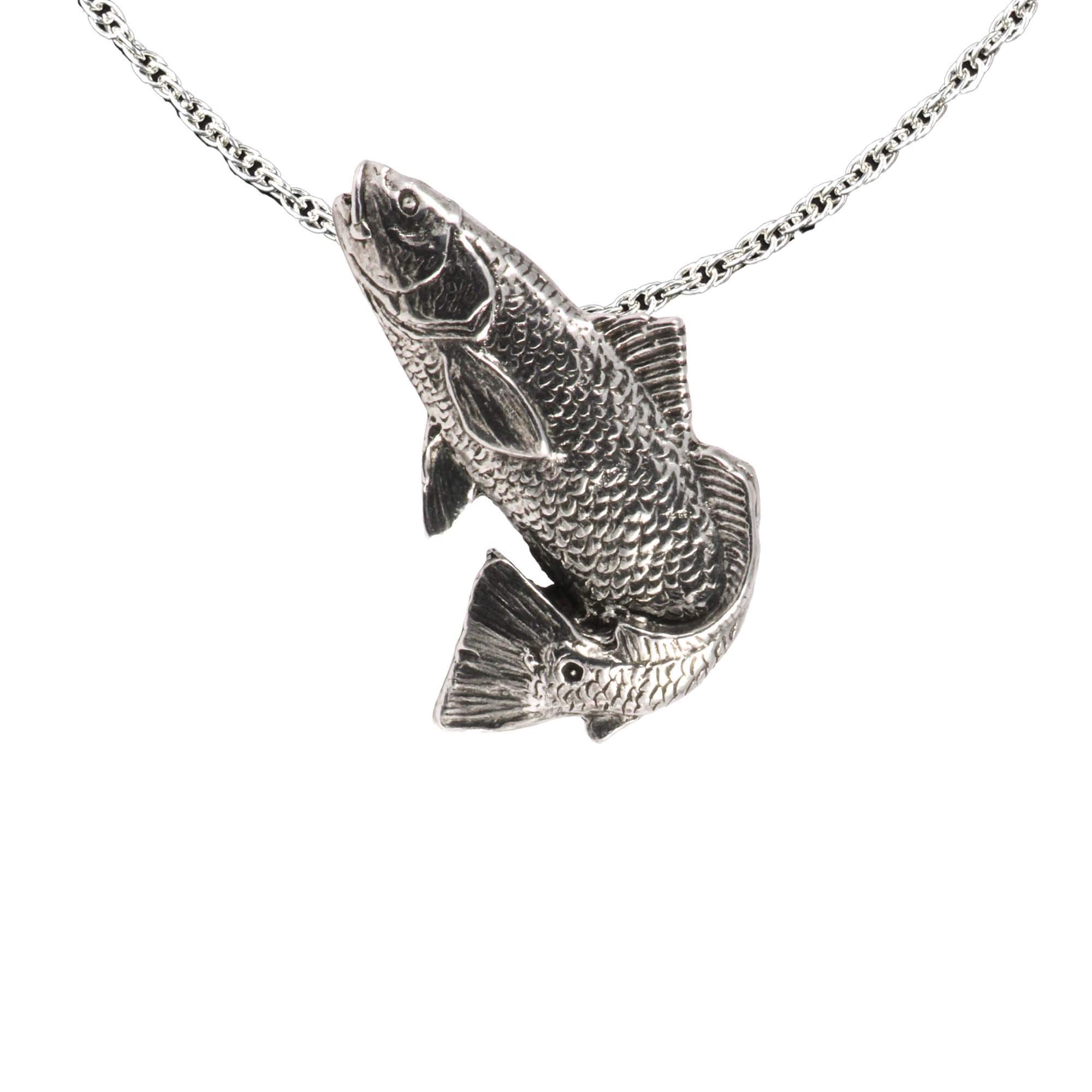 Creative Pewter DesignsHandcrafted Saltwater Fish and Sharks Pendant Necklace - Marlin Sailfish Tuna Trevally Roosterfish Jack Crevalle Redfish Halibut Sting Ray Trigger Hammerhead - Pewter, Copper, Gold - Made in USA